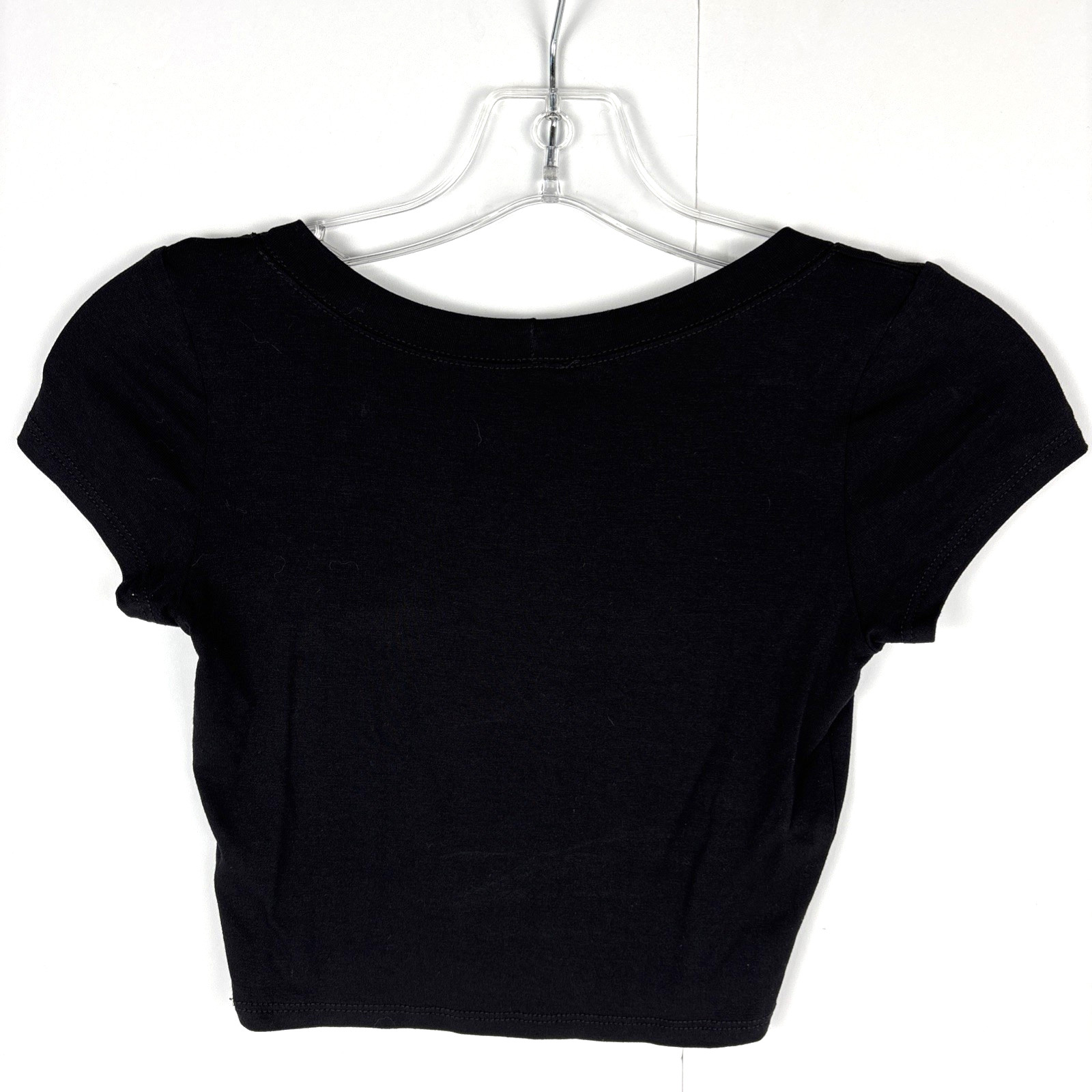 M&M Black Short Sleeve Crop Top Rayon Spandex Stretch Made in USA Size M