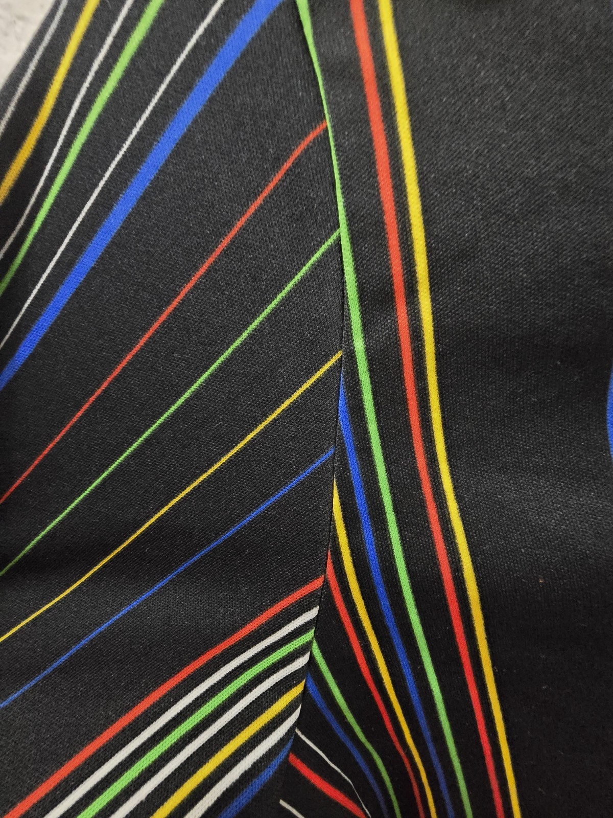 Vintage 1970s Styled by Sybil Mod Pinstripe Shirt Blouse Rainbow Black Button Up