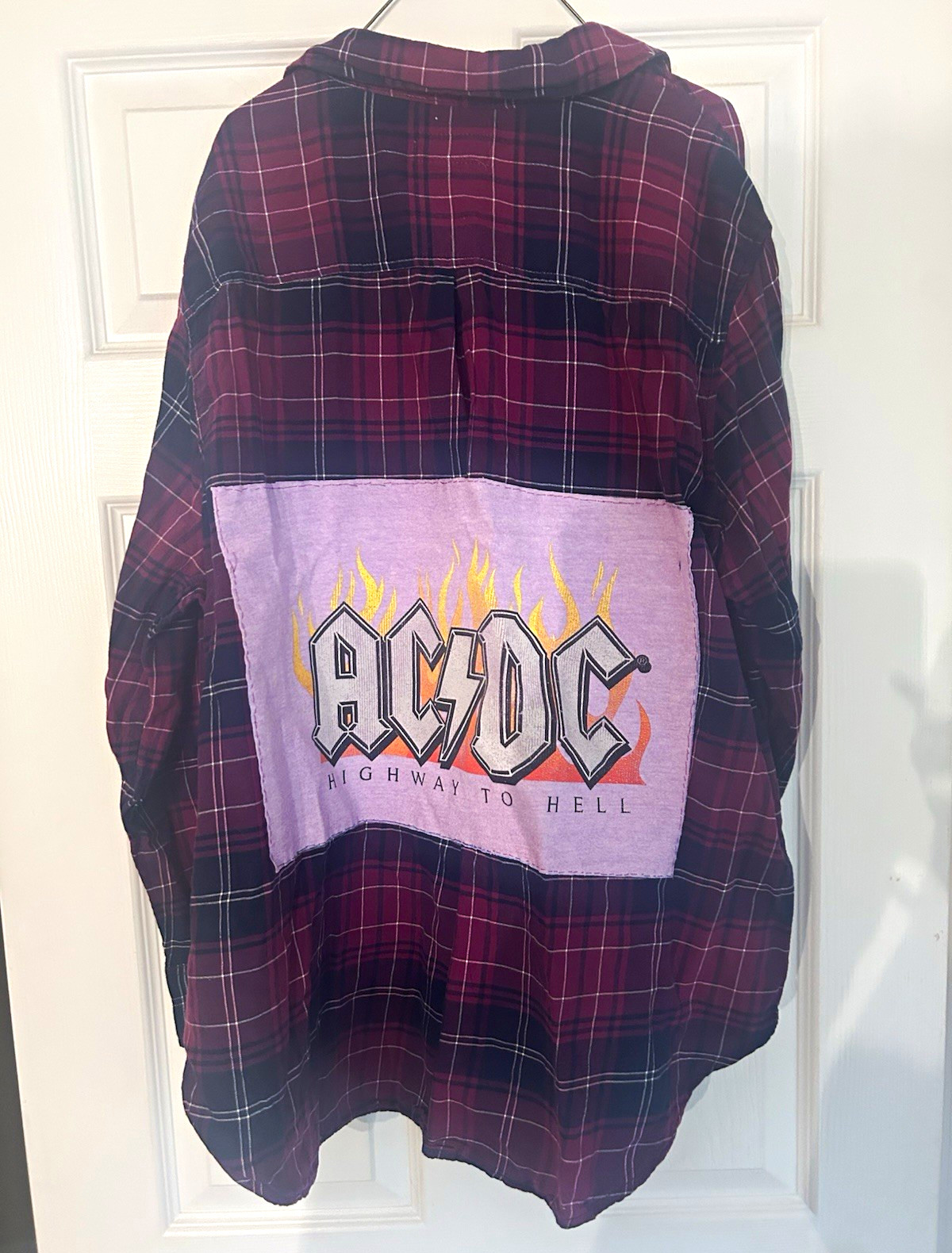 Upcycled Tradition 3X Plaid Flannel Button-Up AC/DC Highway to Hell