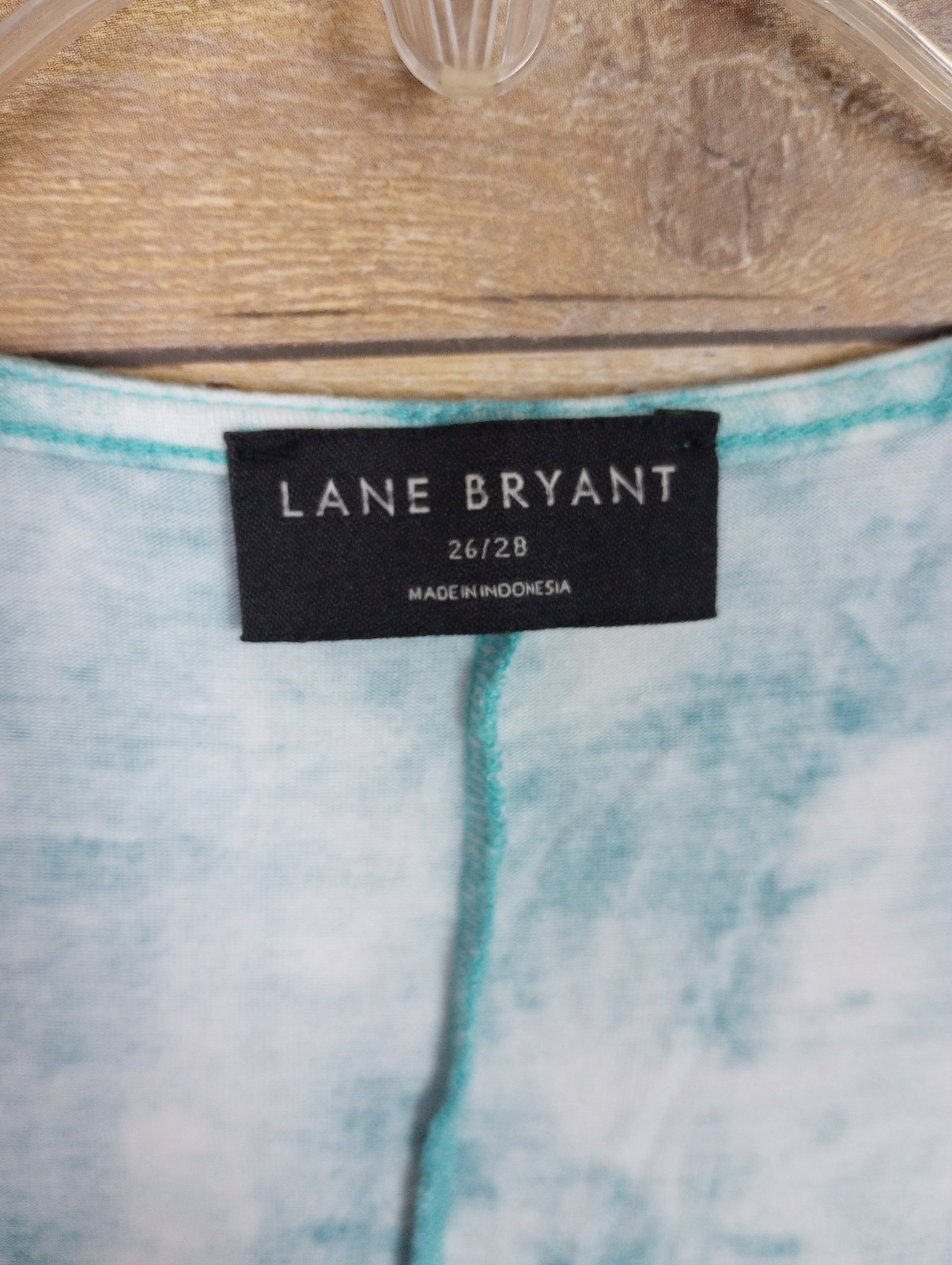 Lane Bryant Women Shirt 26/28 Blue White Tie Dye Babydoll V-Neck Short Sleeve