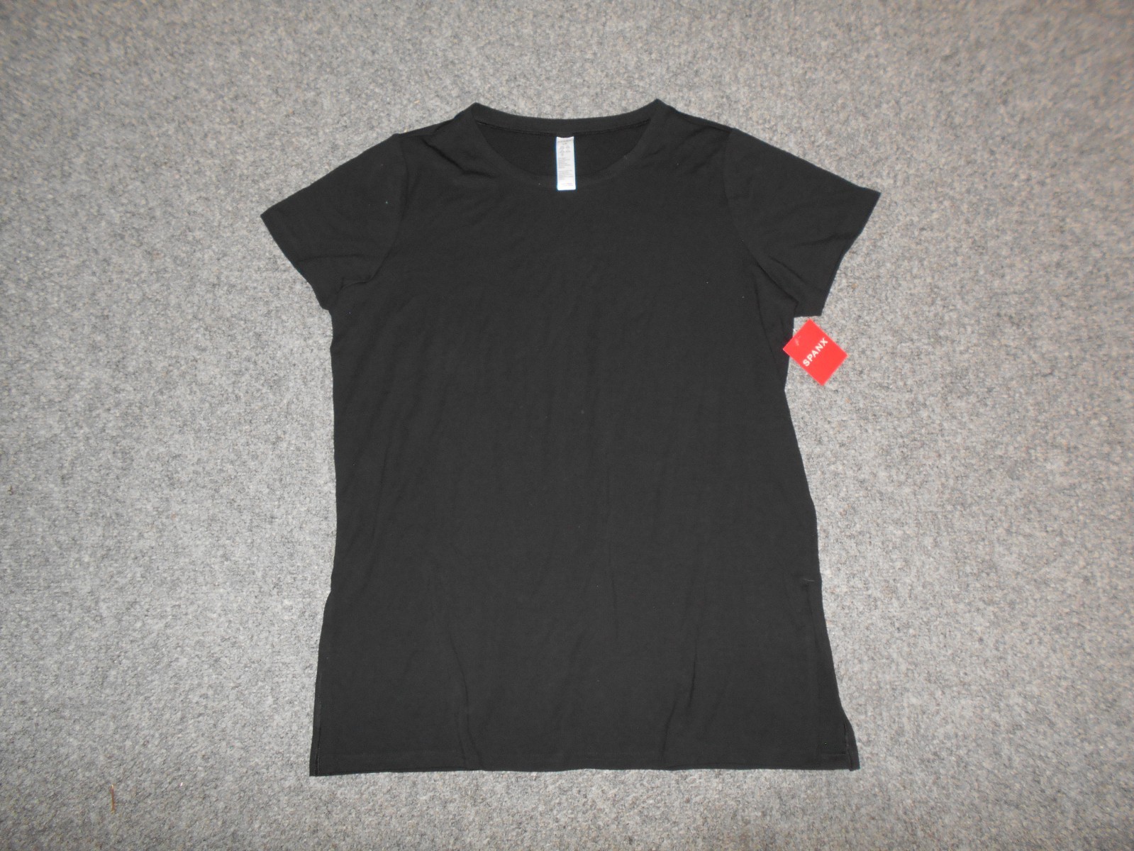 SPANX NEW! PLT PERFECT LENGTH WOMENS LARGE BLACK SHORT SLEEVE TEE T-SHIRT