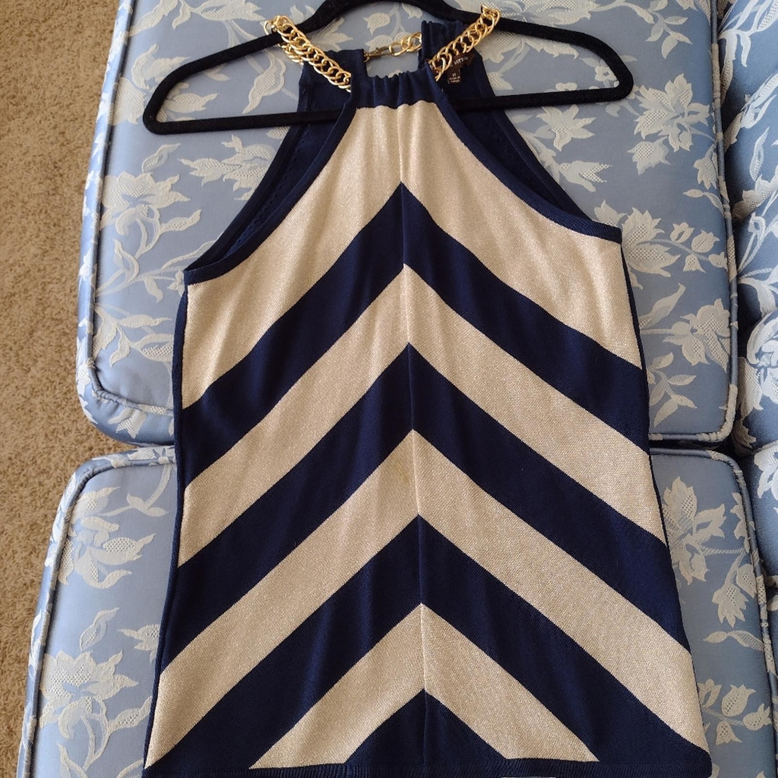 Navy and Gold Chevron Stripe Sweater Tank