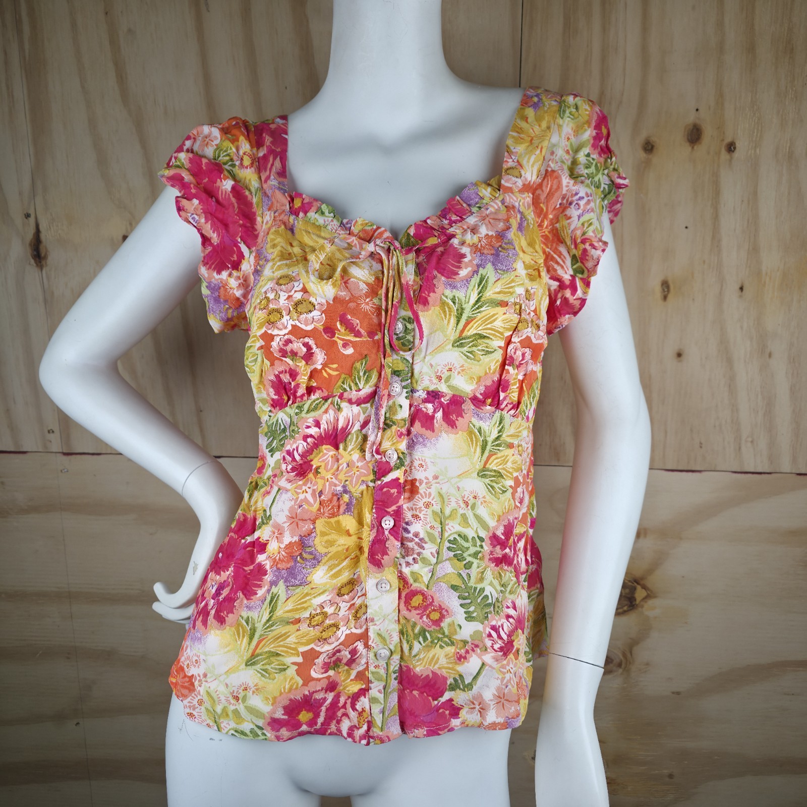 Monsoon Floral Blouse Size Medium Oskana Multicolour Button Up Prairie Whimsy