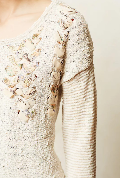 Akemi + Kin Ribbon Weaver Pullover Top Size XS Natural Beige Anthropologie