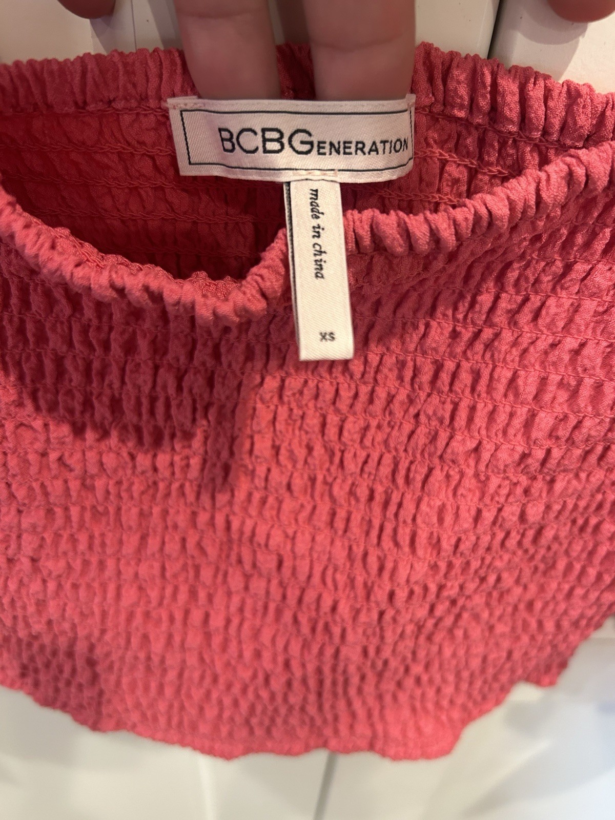 Cropped Summer BCBGeneration Top Deep Rose XS Peasant Sleeves Tight Fit Body