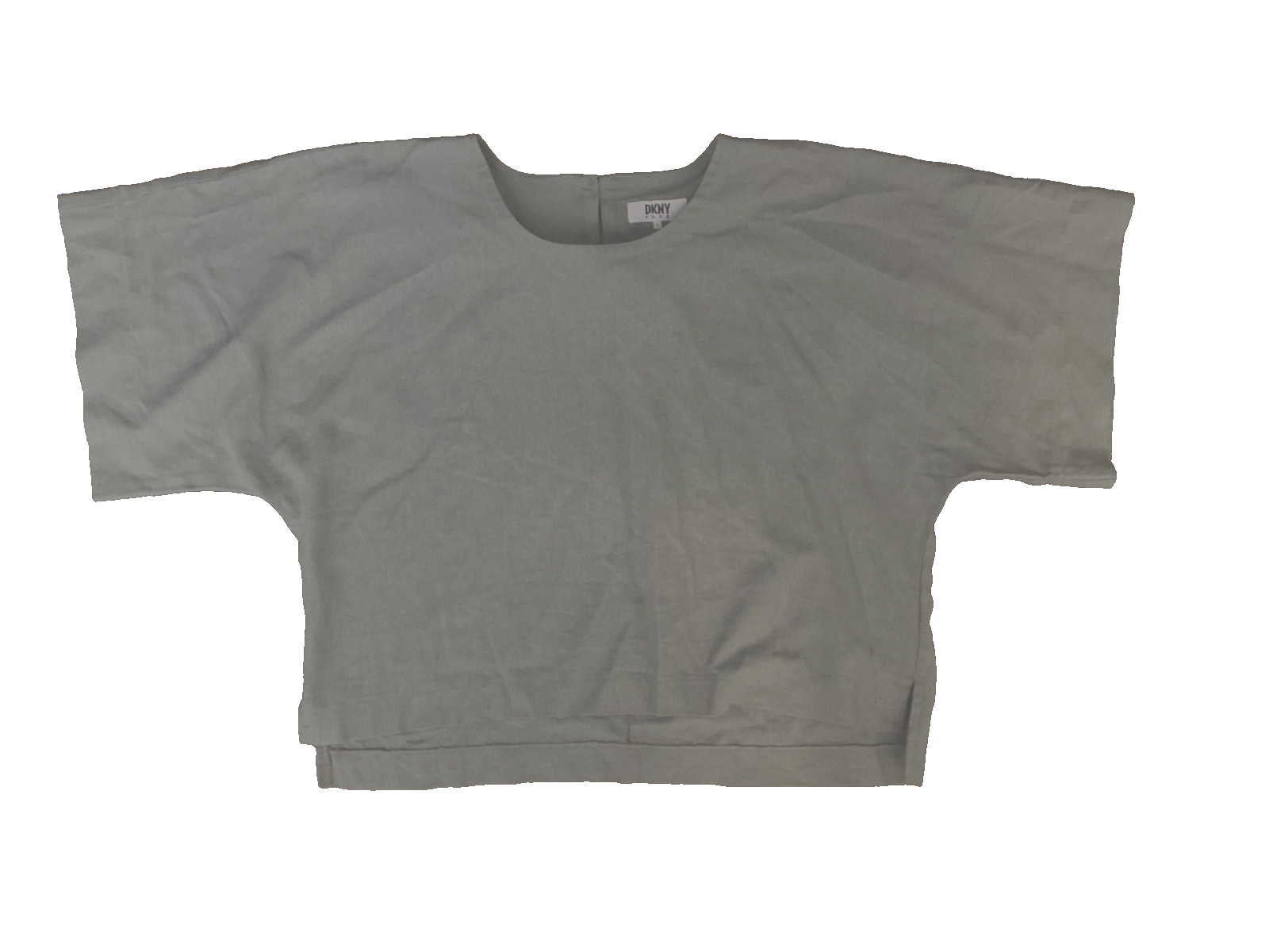 DKNY Sage Green, Solid Woven Linen Short Sleeve Blouse Women’s L