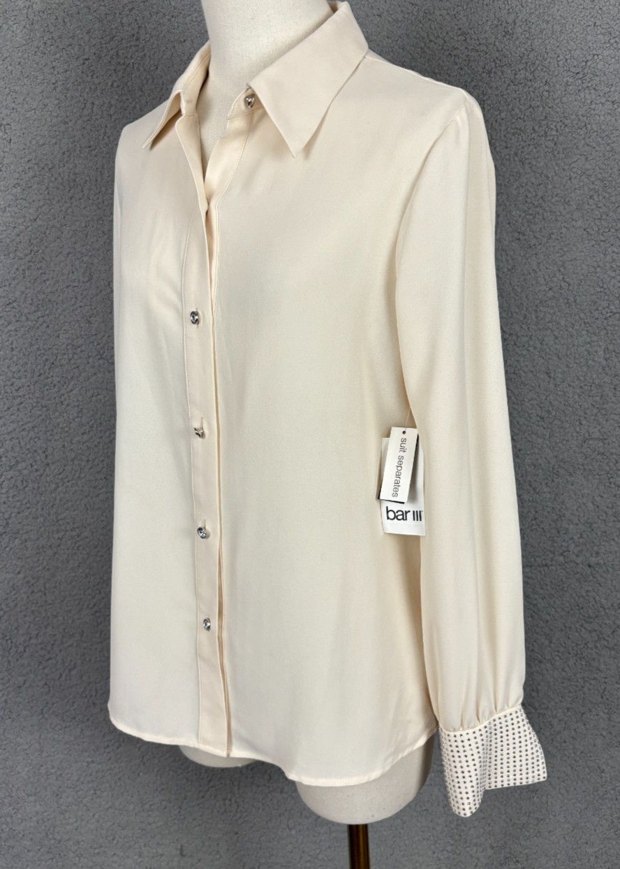 Bar III Women’s Rhinestone-Cuff Button-Front Shirt Light Tea Small NWT’s.