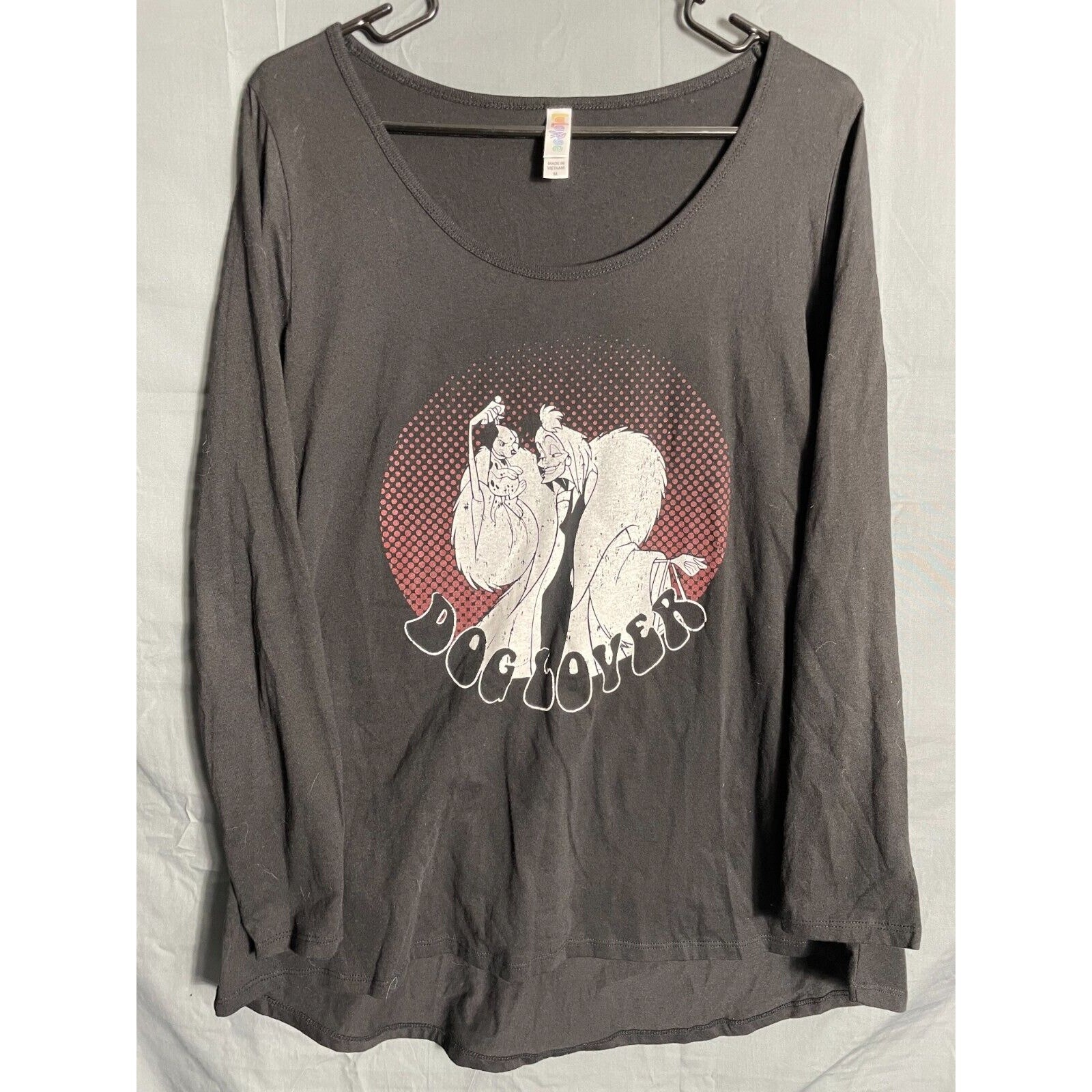 Lularoe Lynnae Dog Lover Disney Cruella 101 Dalmatians Size M Black Long Sleeve