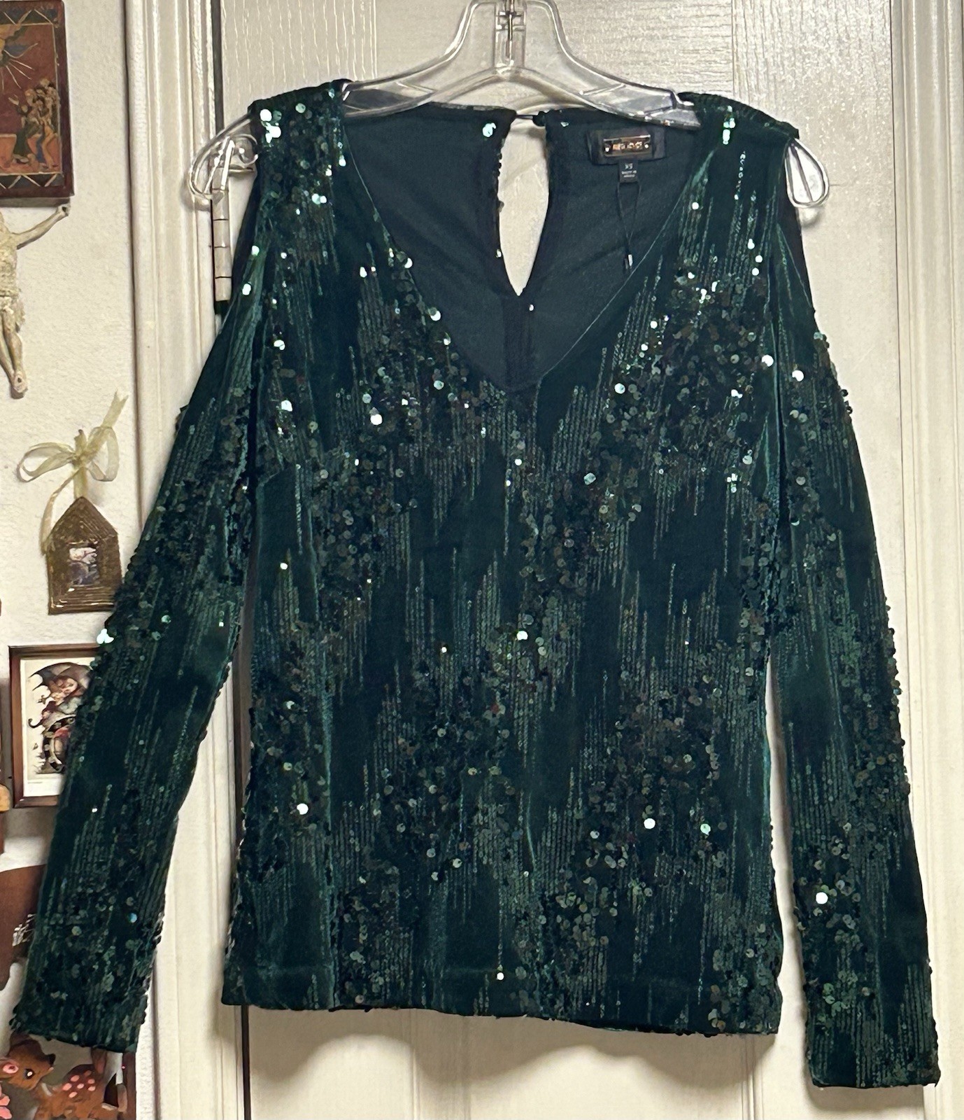 Gorgeous Jewel Tone Green Velvet & Sequined ALEXIA ADMOR xs Top BNWT