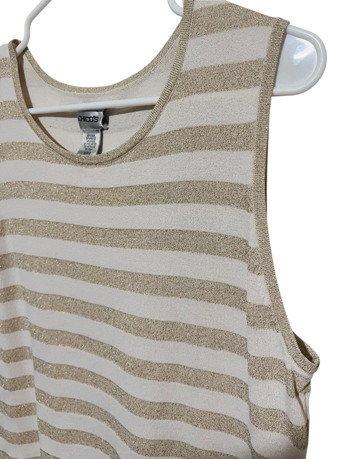 Chico’s Metallic Gold Striped Top Women’s XL 3 Silk Blend Sleeveless Tank