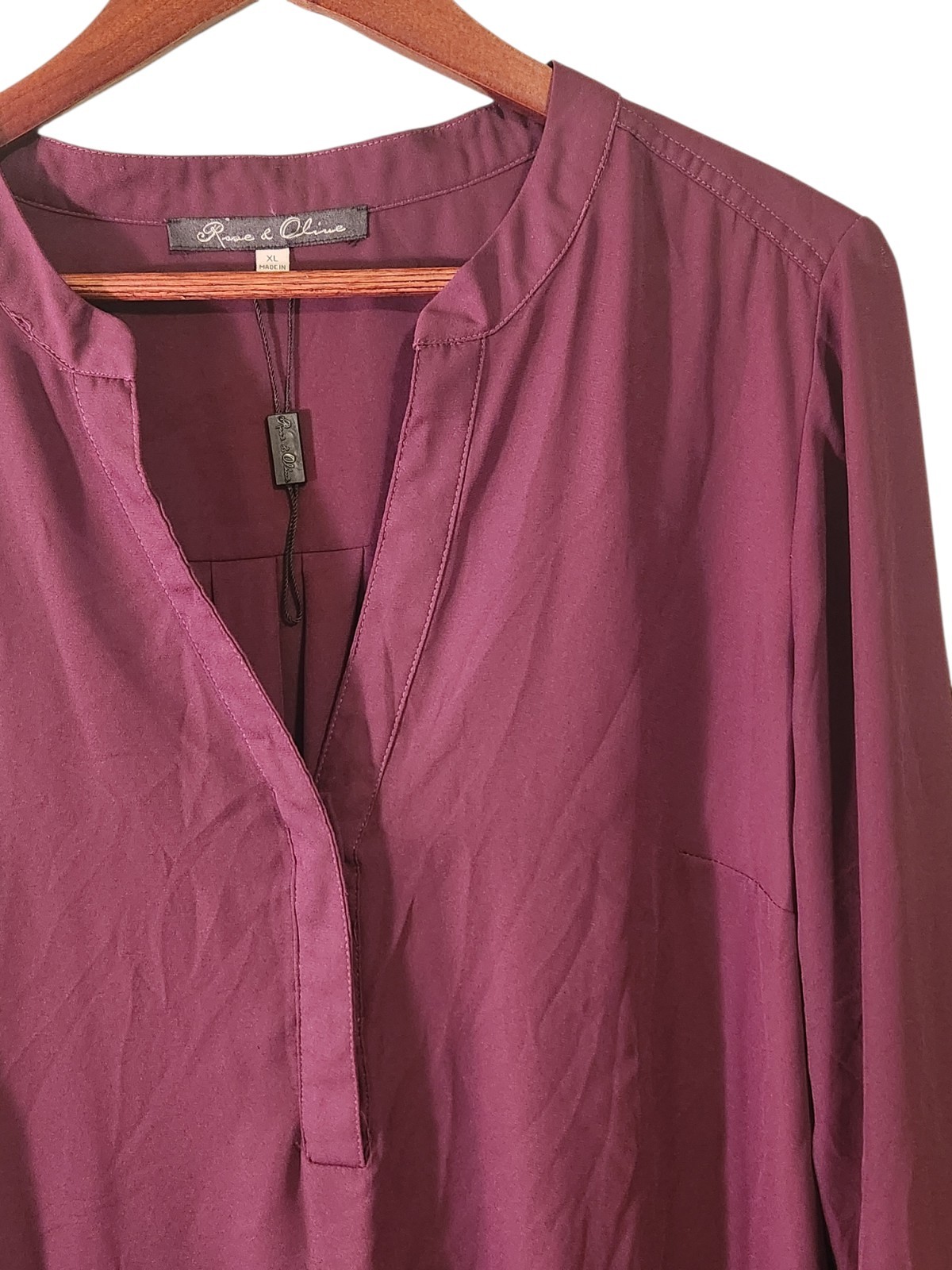 Rose & Olive Top Womens XL Long Sleeve Tunic Burgundy Wine Lightweight