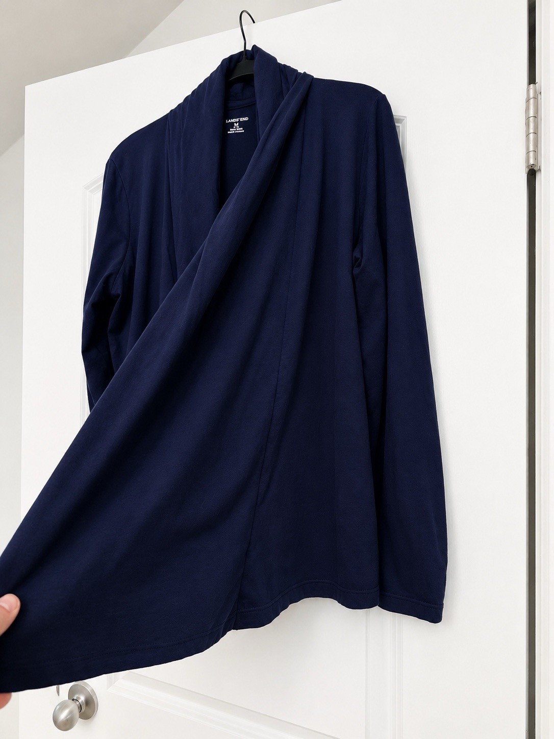 Lands’ End Womens Navy Open Front Shawl Collar Lightweight Cotton Knit M