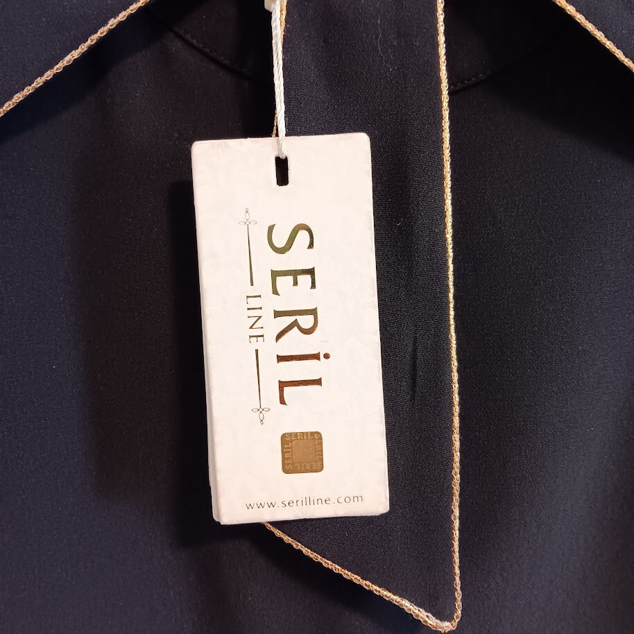 Seril Line Women’s Size 38 Small Long Sleeve Black Blouse Side Zip Turkey Gold