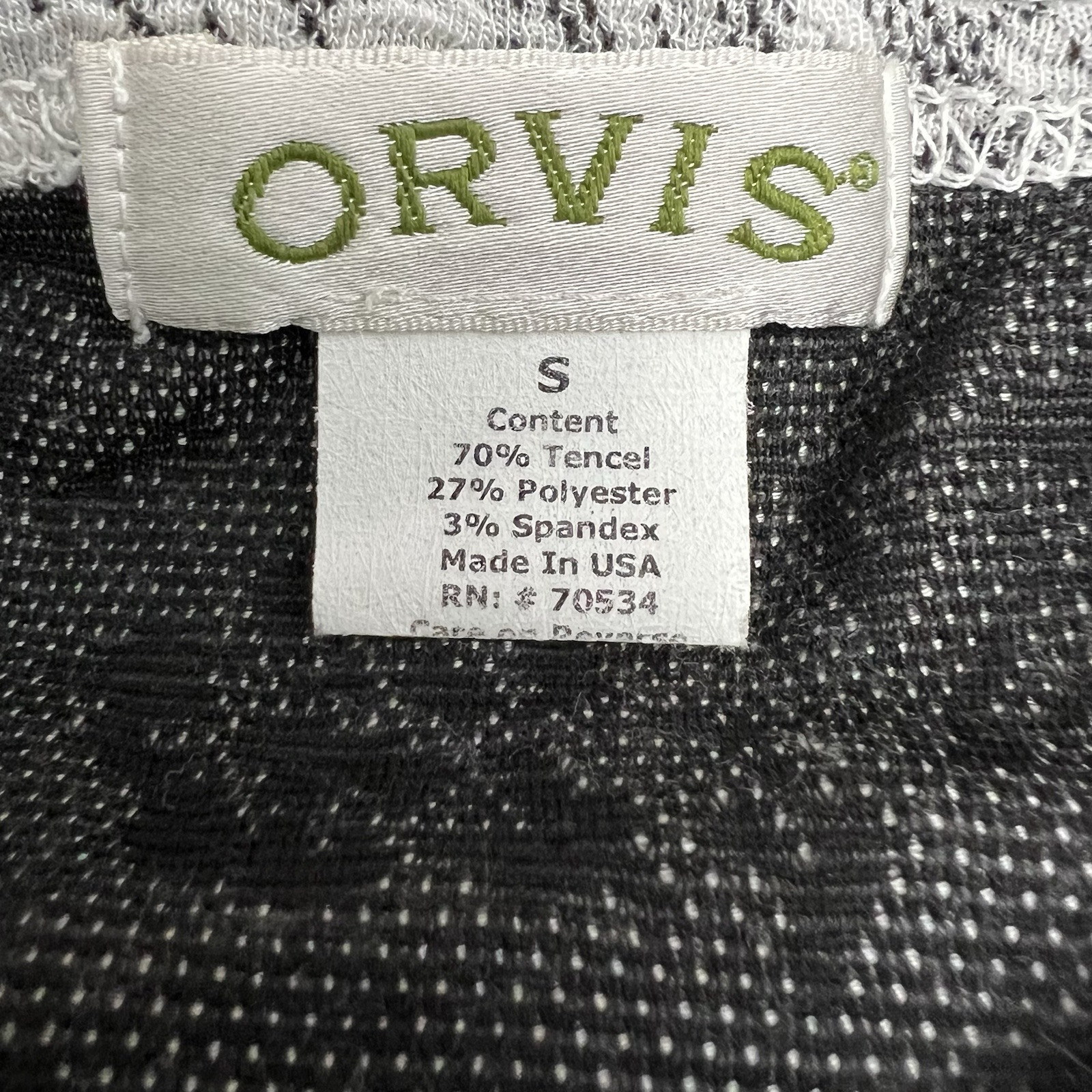 Orvis Gray White Floral Lace Top S Tencel Blend Long Sleeve USA Made Cottagecore