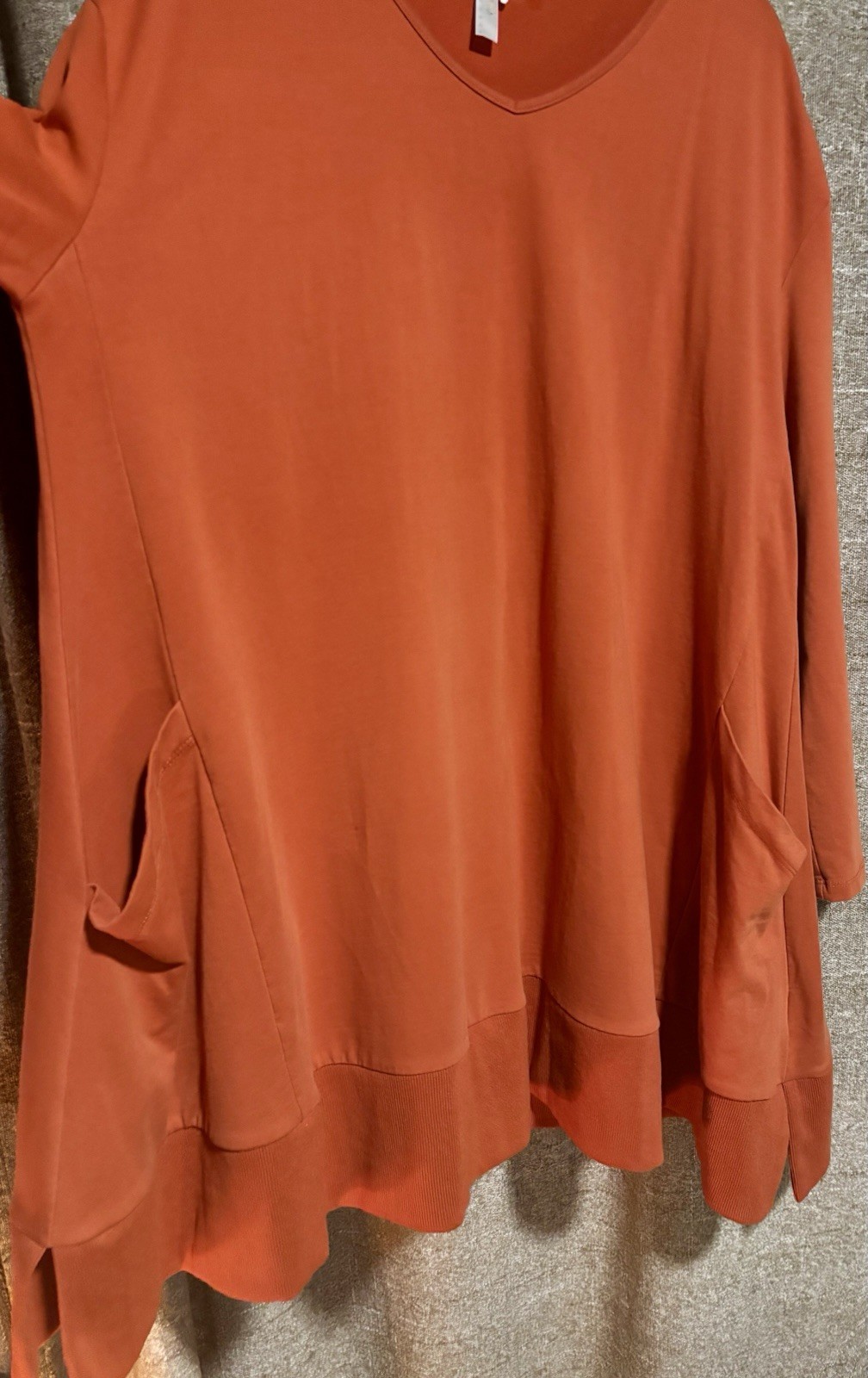 Aria Handmade 2XL Burnt Orange Lagenlook Oversized Tunic Top Cotton Boho Pockets