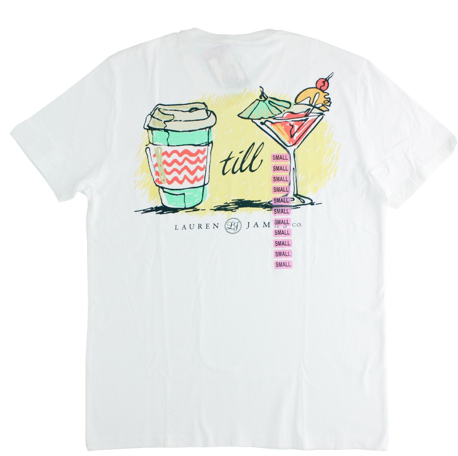Lauren James Women’s T-Shirt, “Coffee till Cocktails” Graphic Pocket Top Tee