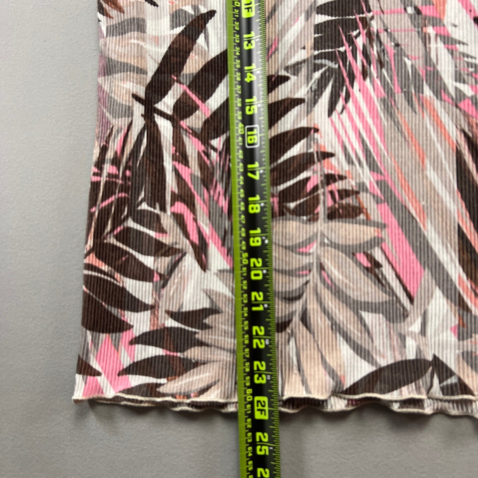 Womens Blouse Top Medium Multicolor Palm Leaf Ribbed Short Sleeve Crew Neck