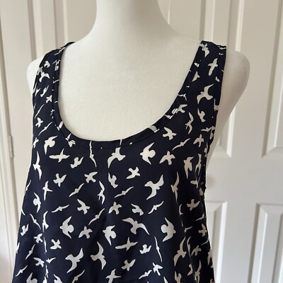 Sweet Claire – Navy Bird Print Sleeveless Tunic Shirt – Size M 🇺🇸USA Made🇺🇸