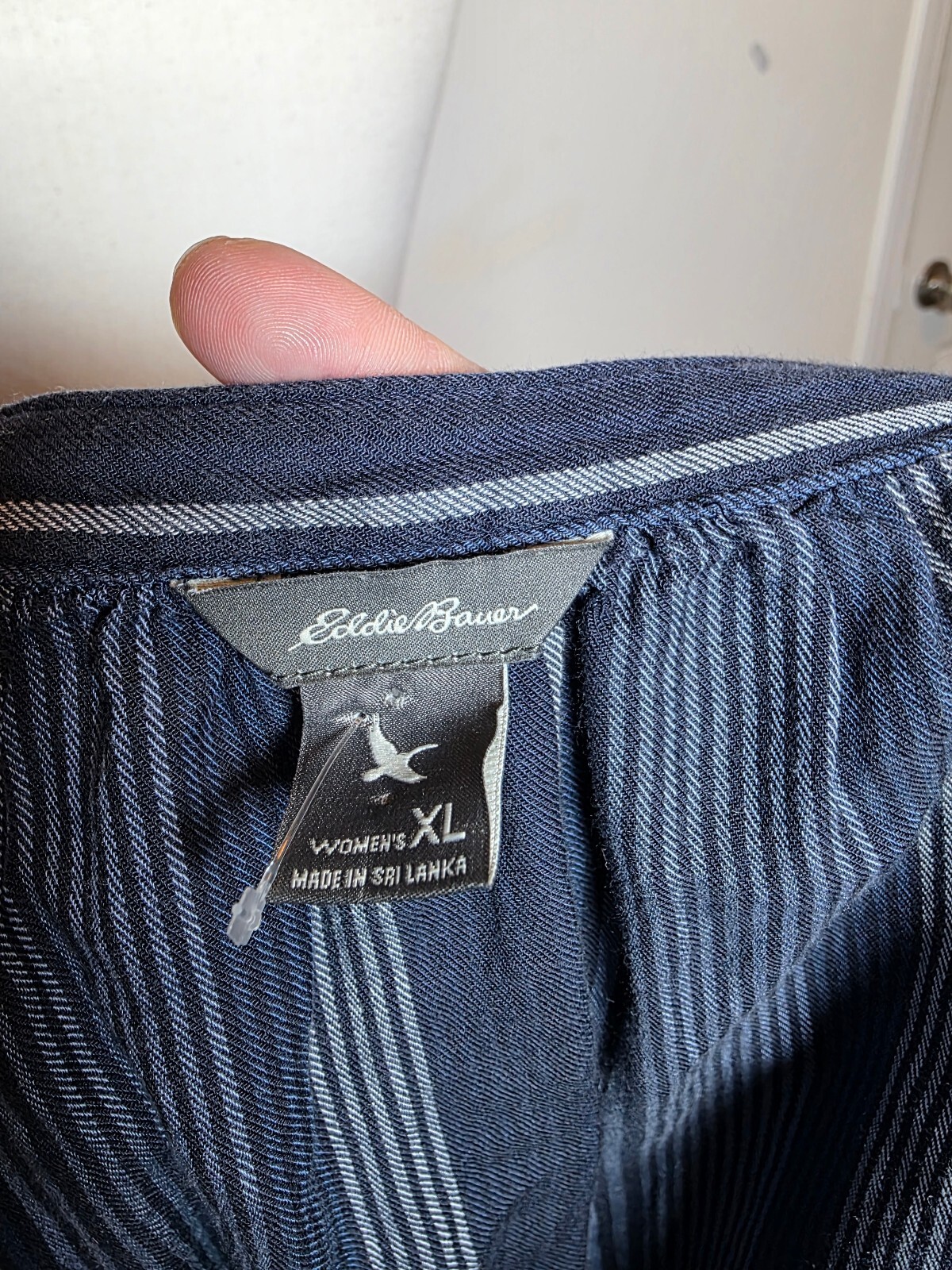 Eddie Bauer Tranquility Blue Striped Split Neck Bishop Sleeve Blouse Top XL
