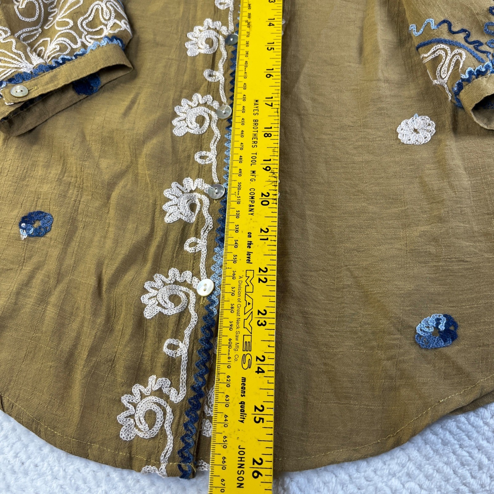 Figueroa & Flower Mustard Yellow Embroidered Boho Blouse KAY114E30 Small