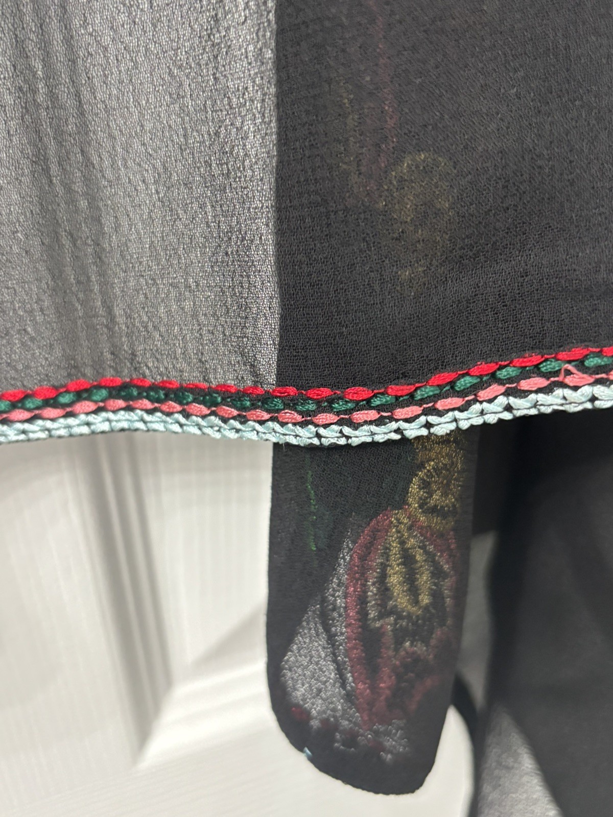 Silk Sheer Black with Embroidered flowers open front