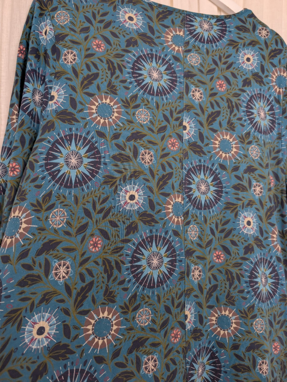 Seasalt Killiow Tunic Top Floral Teal Green Cotton Blend Jersey UK 18 3/4 Sleeve
