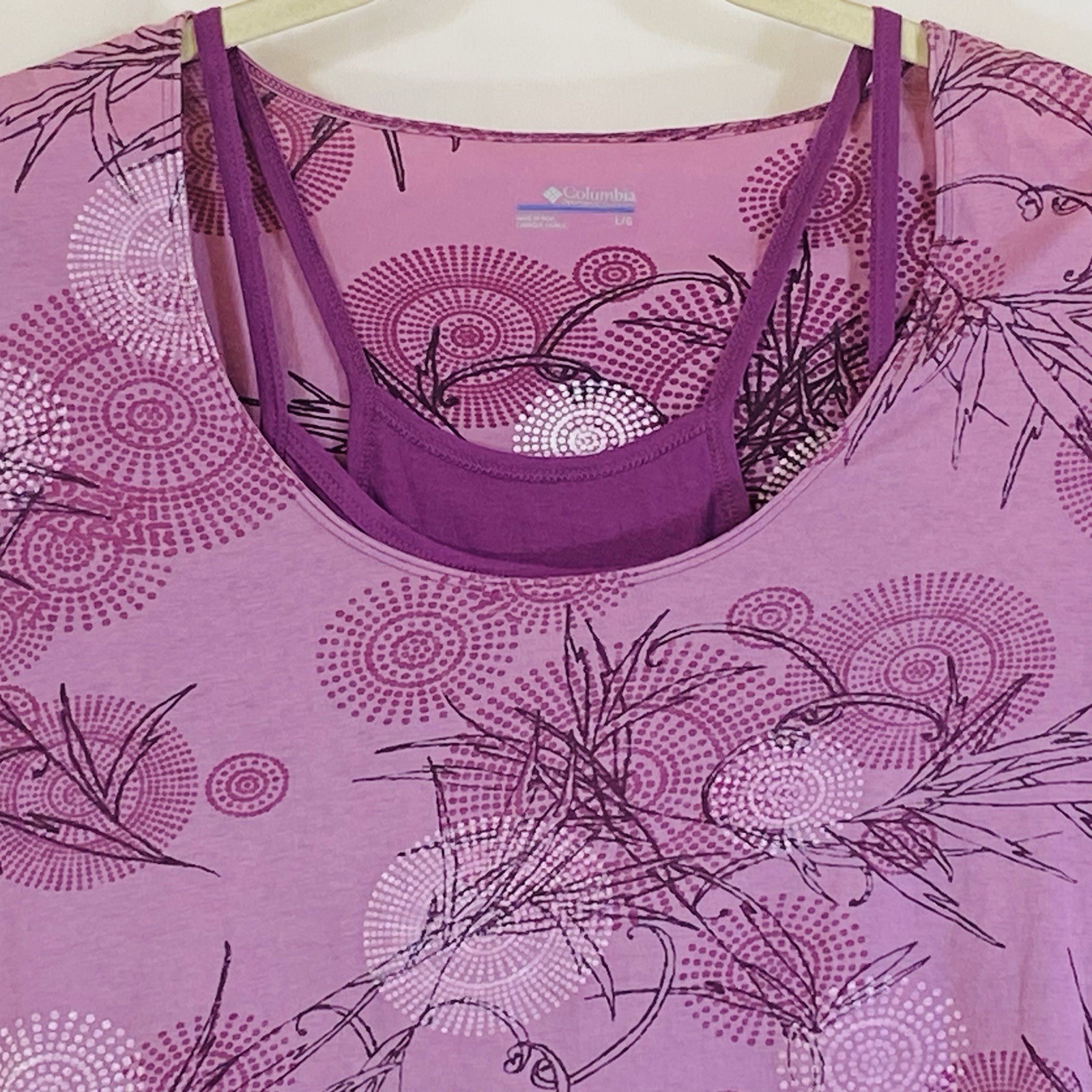 Columbia 2 Piece Top + Tank Pink Purple Womens L AL6106