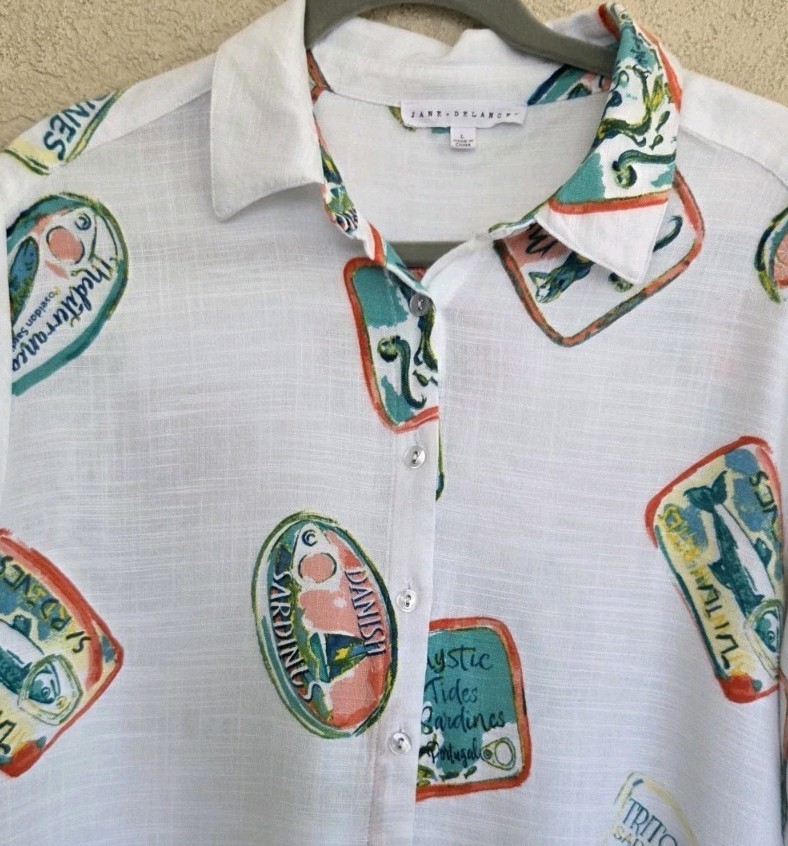 Rayon Linen Button Short Sleeve Shirt Lg White Beach Cool Casual Comfort Wear