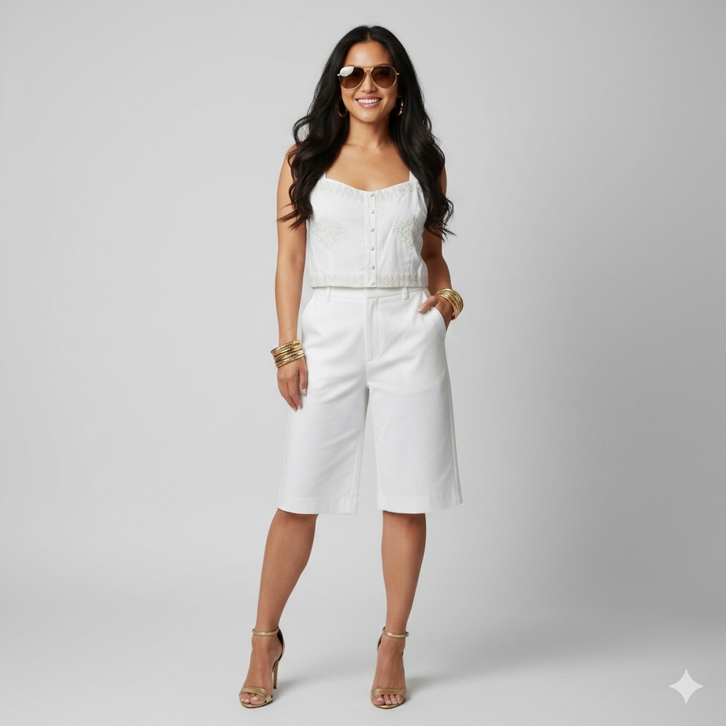 A Loves A Women Tank Top Blouse Large White Linen Cotton Cropped Sleeveless 624