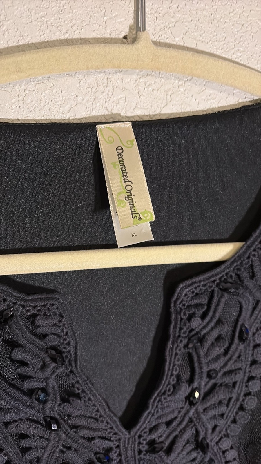 Decorated Originals Black Lace Crochet Detail Tunic Top XL