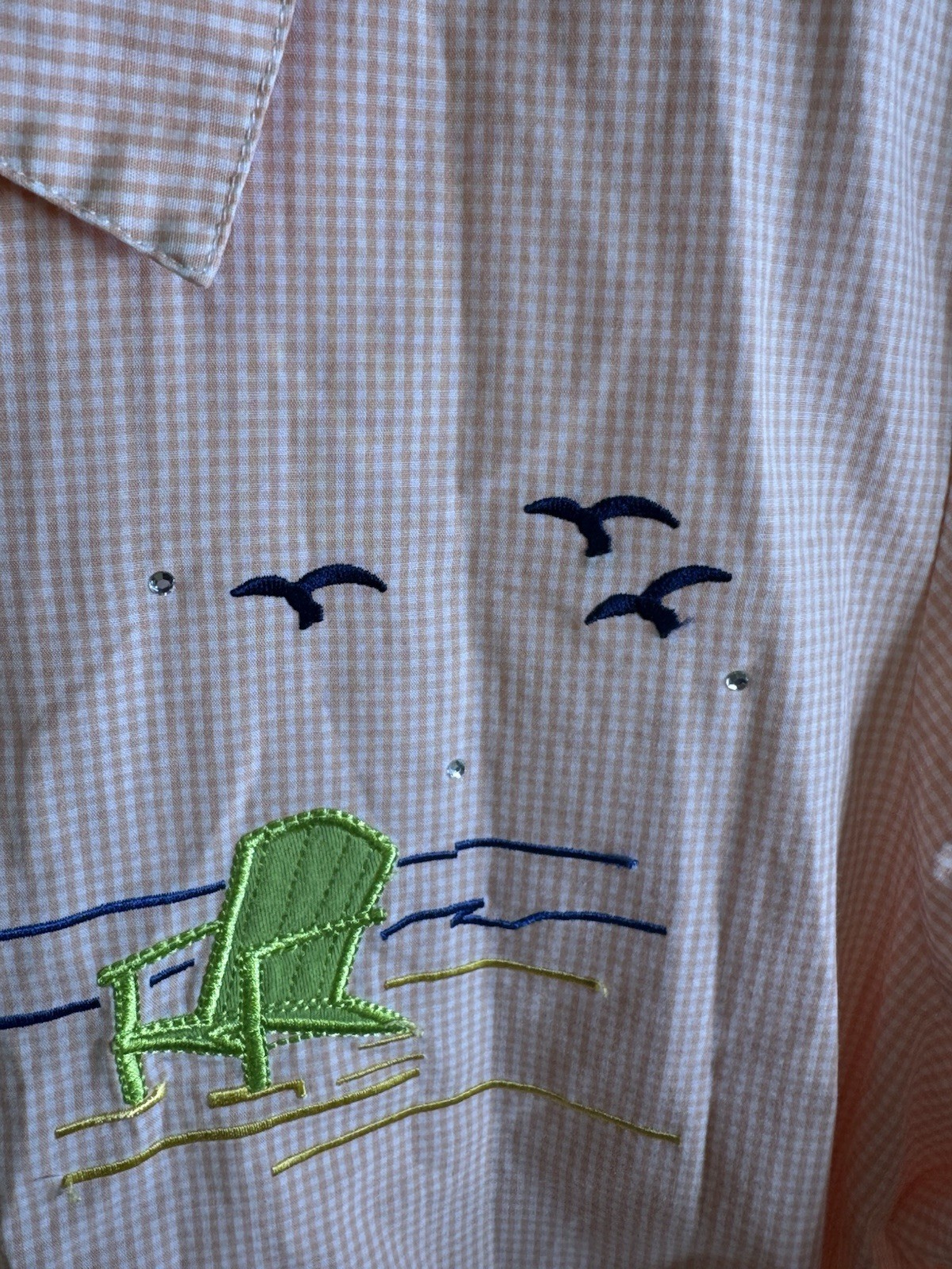 Vintage Breckenridge Embroidered Beach Button Up Shirt Womens XL Coastal Cottage
