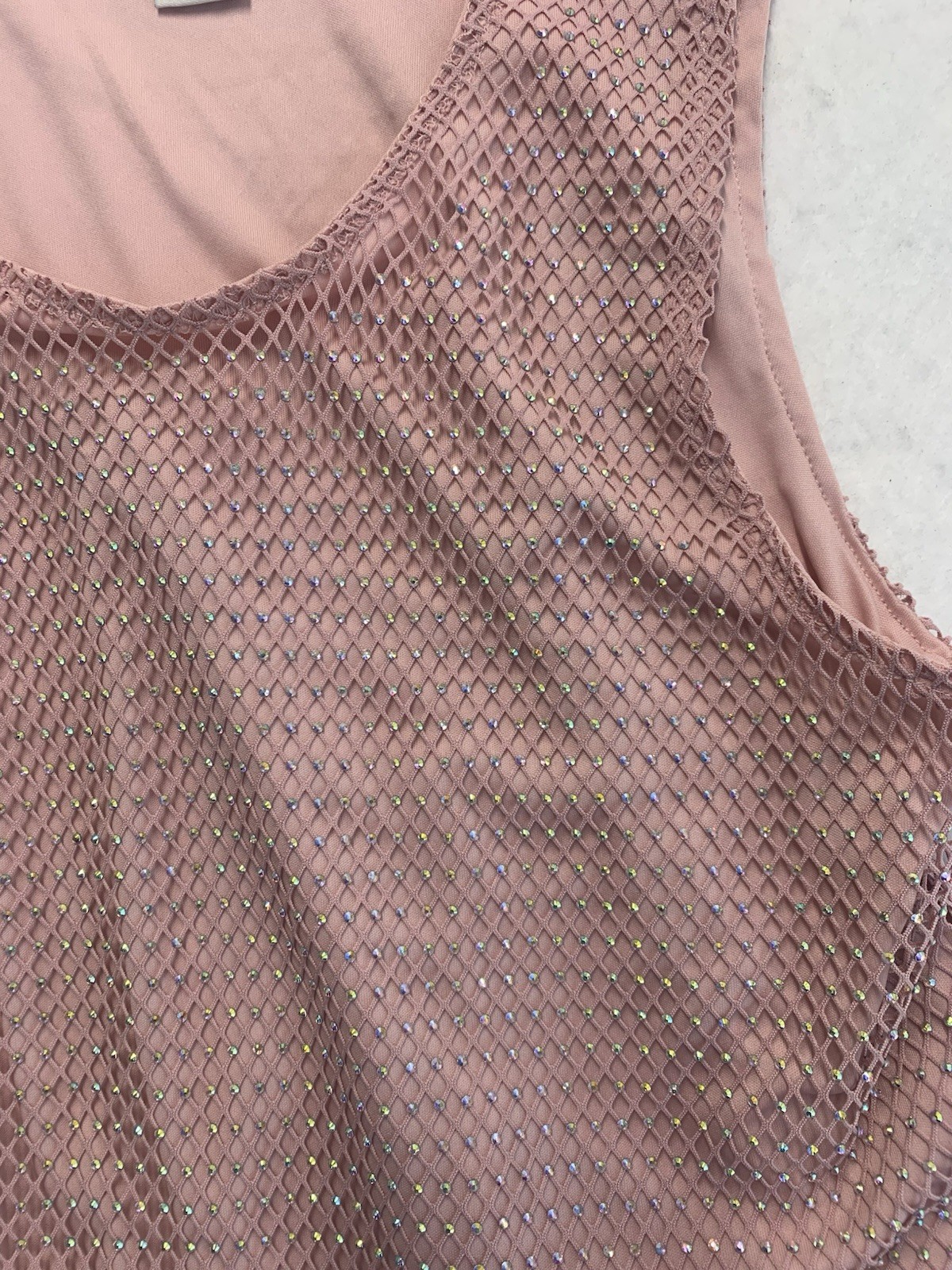 Rachel Zoe Rhinestone Fishnet Tank Top Medium Blush Pink Festival Glam