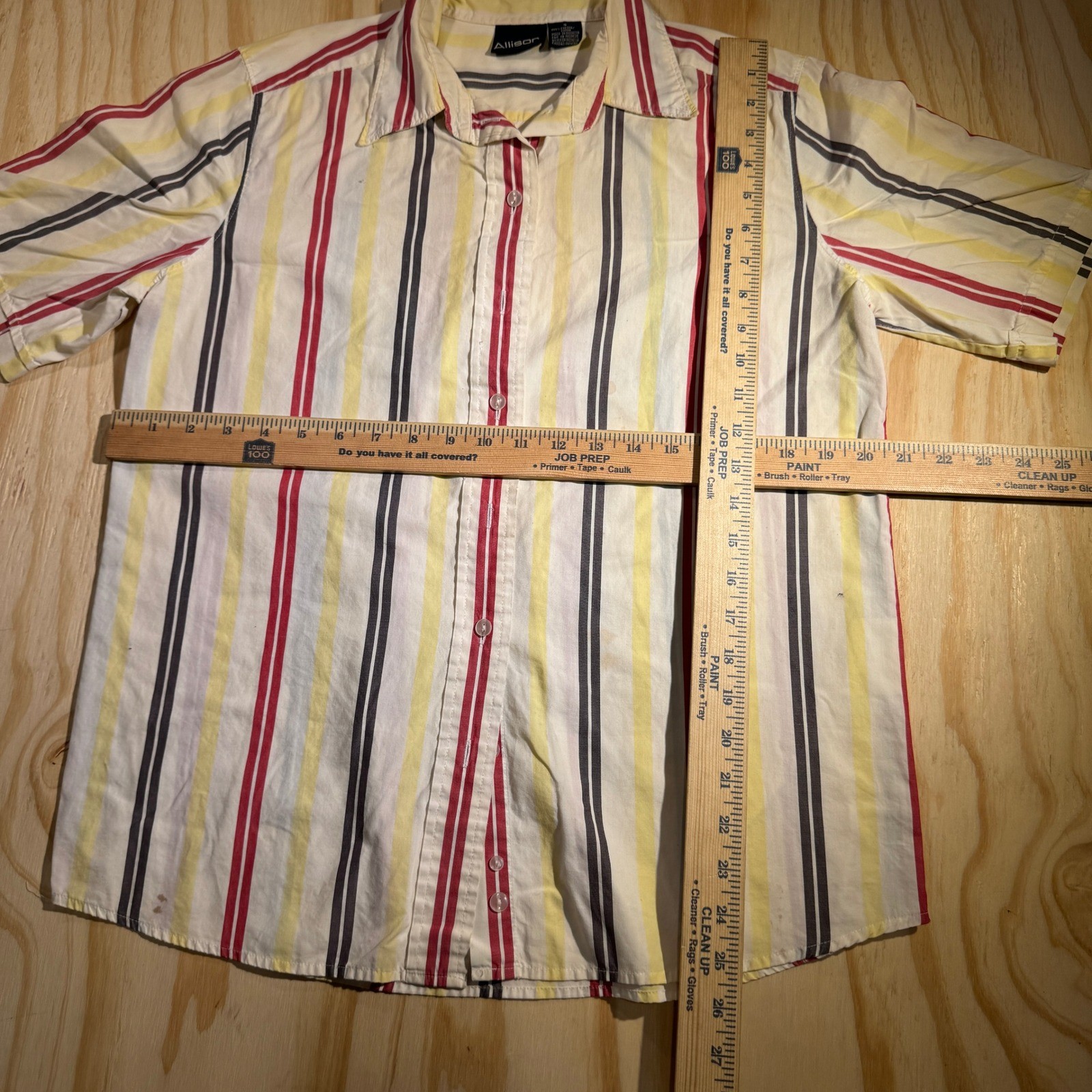 Allison & Co Women’s Vintage Striped Short Sleeve Button Up Shirt Yellow Red S