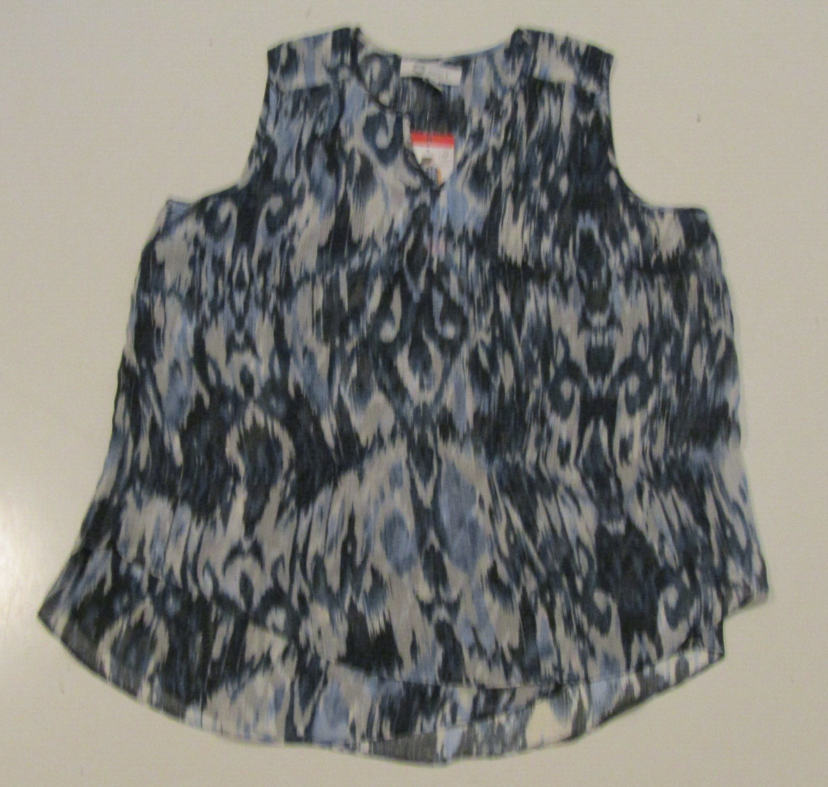 NWT Womens CRISTINA B Blue Depths Tunic Blouse Top Sleeveless V Neck Medium M