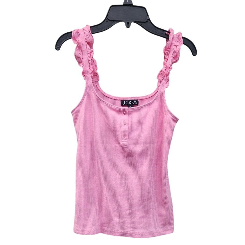 J.Crew Ruffle Strap Tank Top Girly Pink XSmall Ribbed Preppy Coquette Summer
