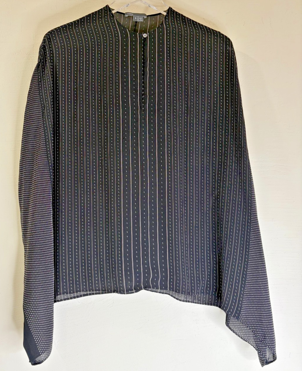 Vince Women’s Sz Small 100% Silk Oversized Boxy Short Sleeve Poncho Sheer Blouse