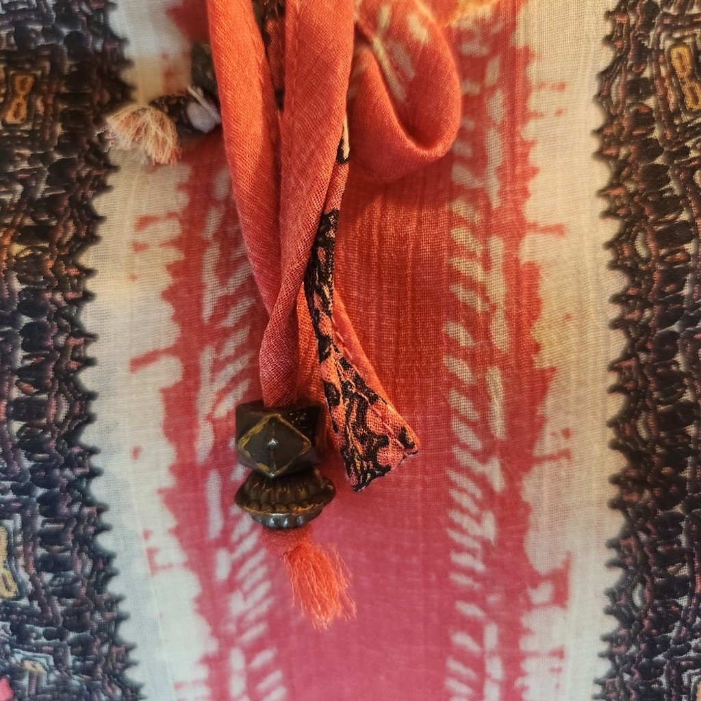 Knox Rose Ethnic Patterned Tunic in Coral Browns Gray Sz: S Oversized Flowy Boho