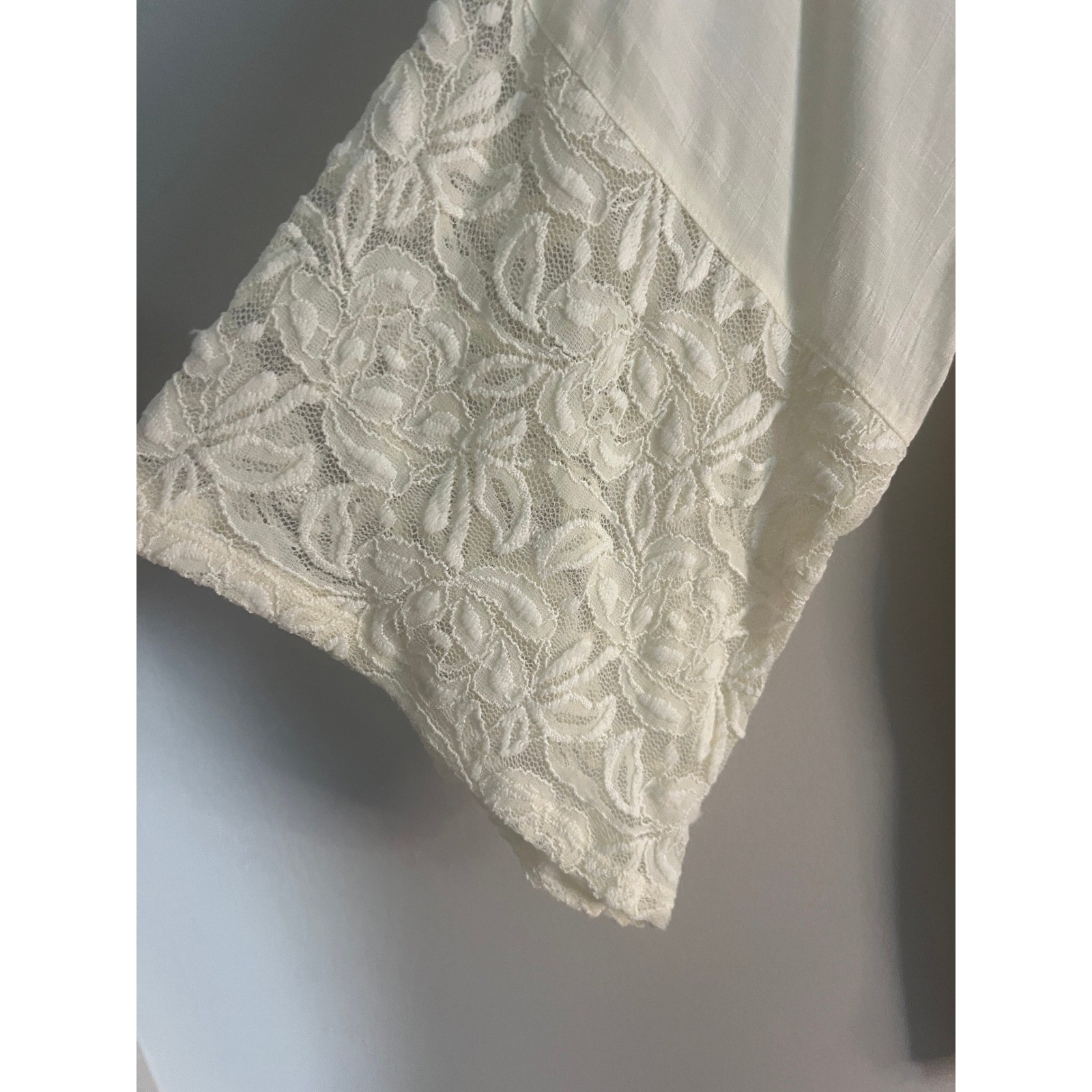 New Directions Ivory Boho Peasant Blouse Lace Crochet 3/4 Sleeve Top Womens L