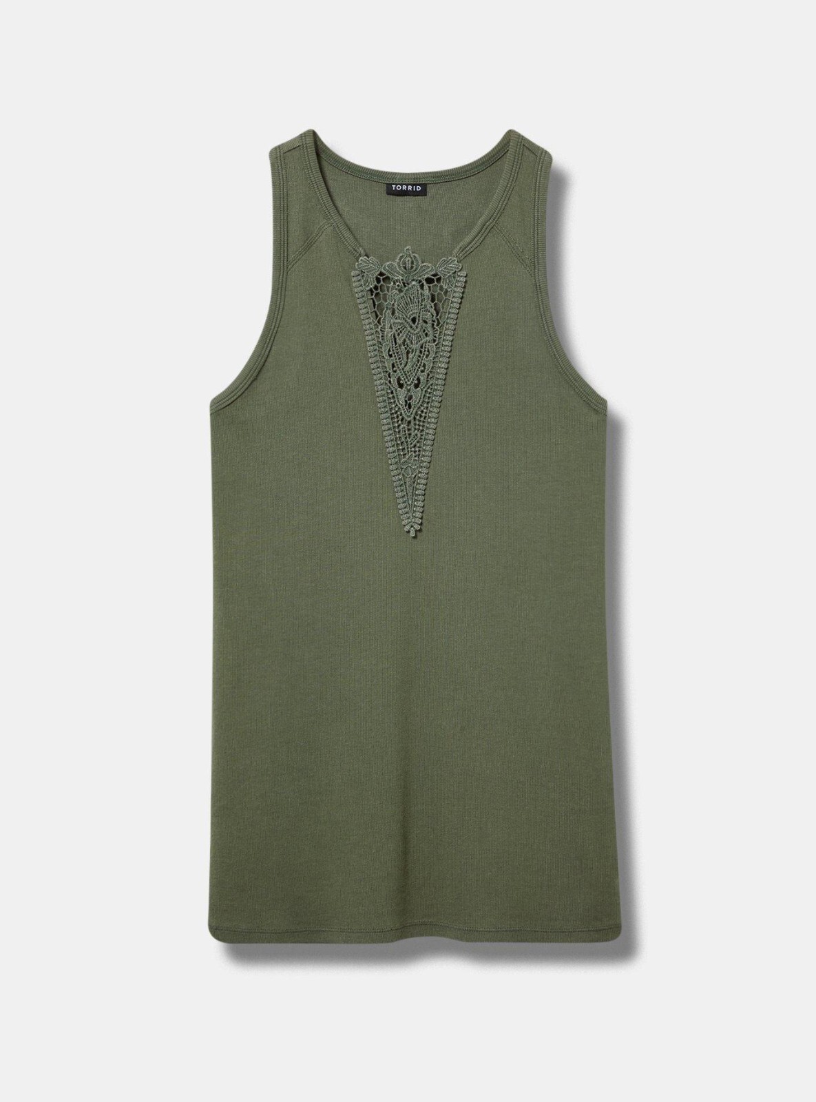 Torrid 2X Cotton Modal Rib Notch Neck Crochet Inset Tank Deep Depths Olive NWT