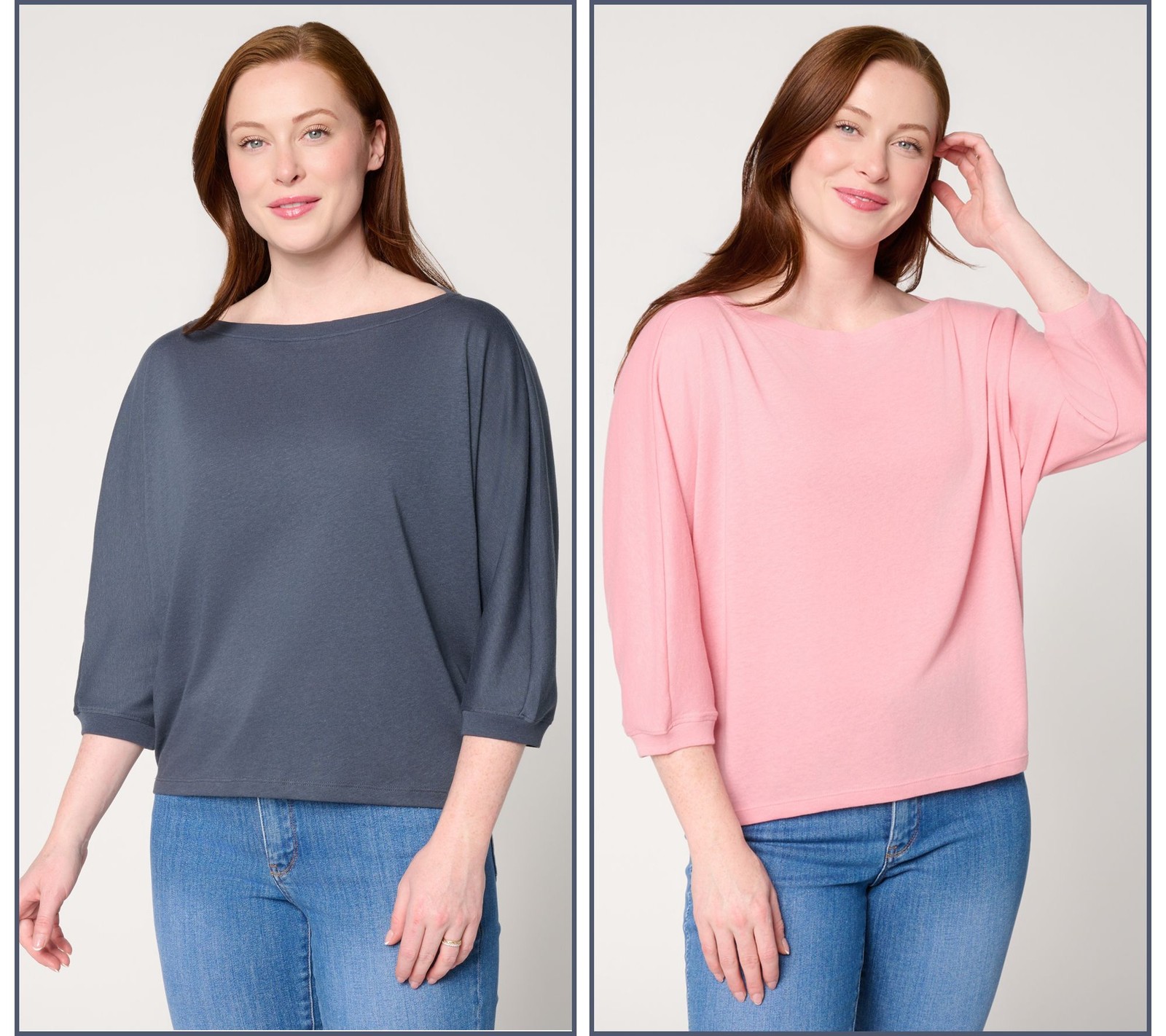 Barefoot Dreams Malibu Collection Slub Jersey 2 Pack Dolman Tees Indigo/PinkRose