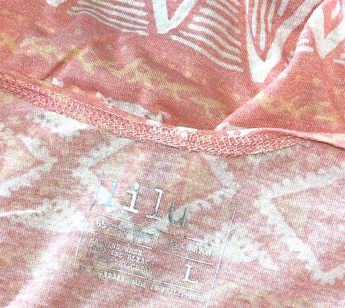 Lilu Pocket T Shirt Womens L Low Tie Back Pink Peach White
