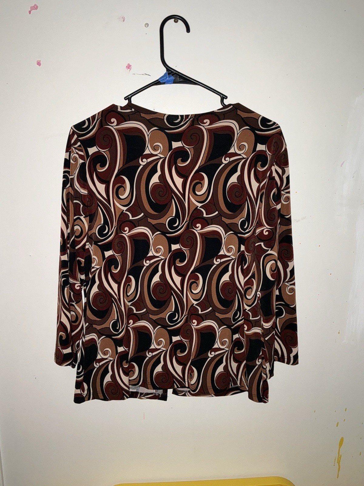 Y2K Brown & Black Swirl Print faux 2-in-1 Ring Buckle Top Sz L
