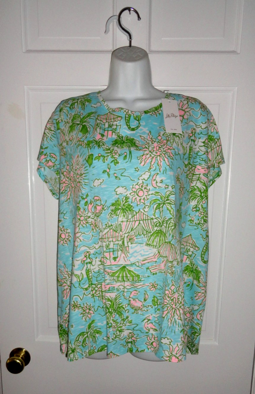 NWT LILLY PULITZER FRESH WATER BLUE SUNBATHERS BLISS SCOOP-NECK ETTA TOP XXL