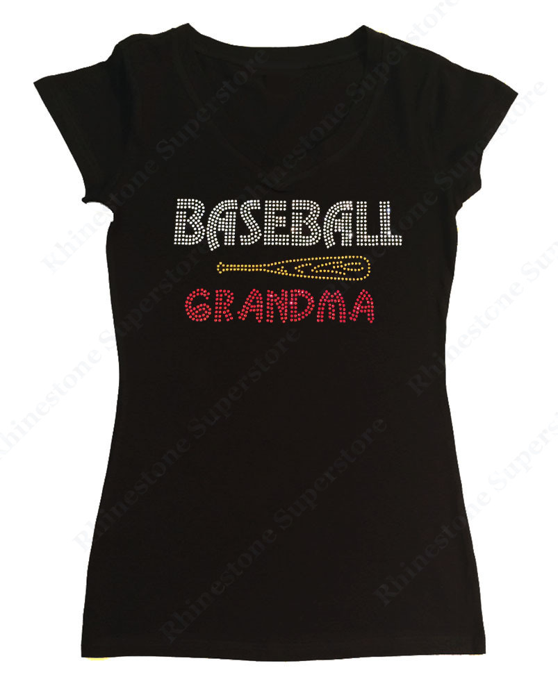 Women’s Rhinestone T-Shirt ” Baseball Grandma with Bat ” in S, M, L, 1X, 2X, 3X