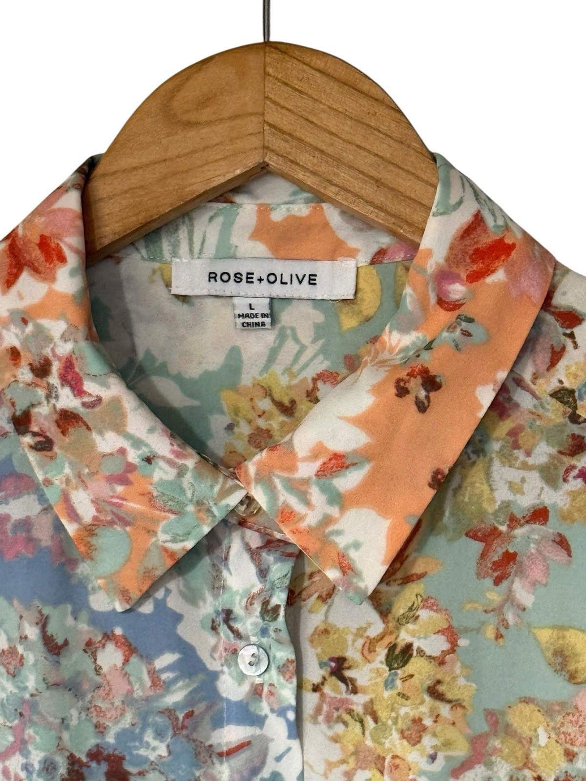 Rose & Olive Patchwork Floral Button Down Blouse Top Multicolor Large