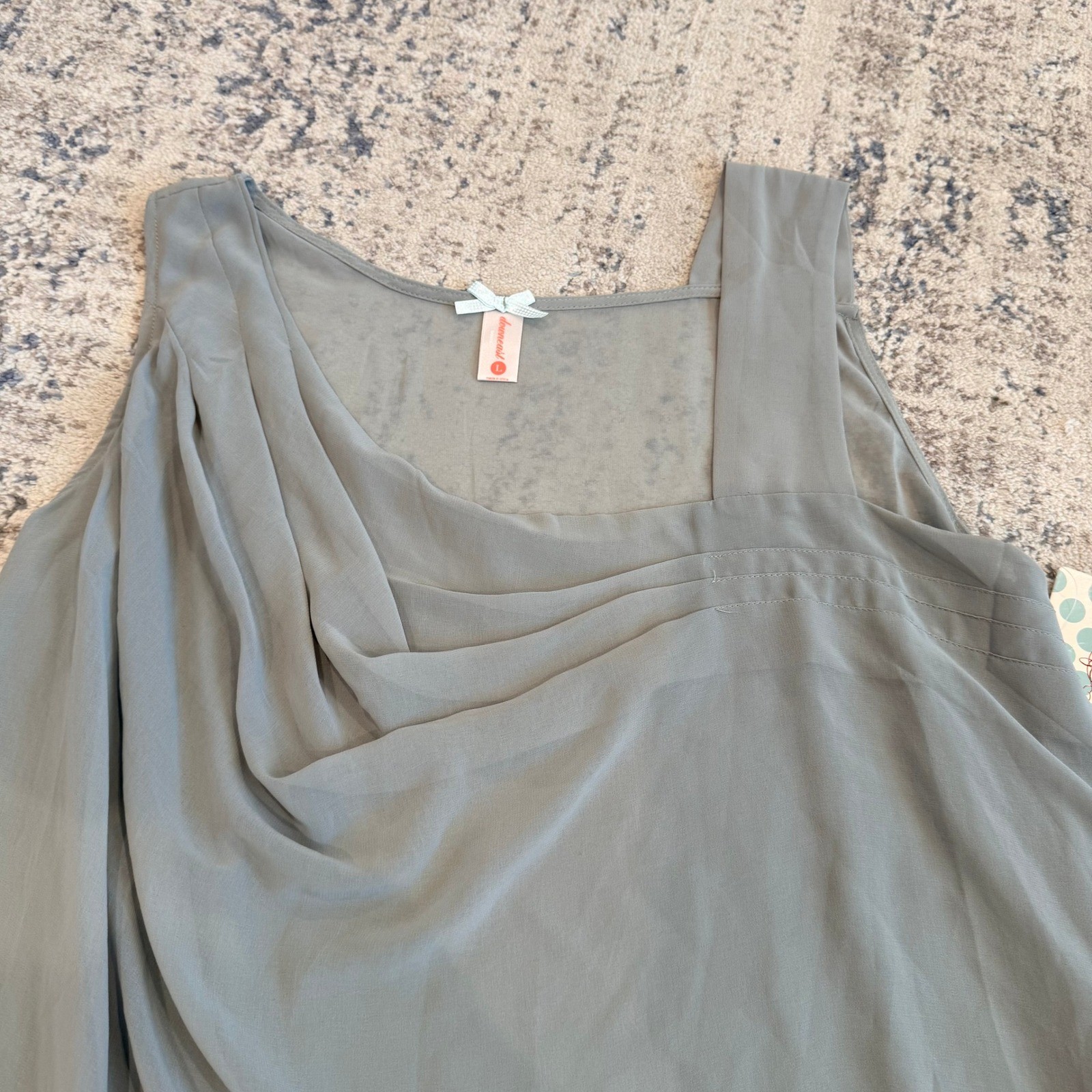 NWT DownEast Basics Lullaby Tank Shadow Grey Draped Chiffon Sleeveless Top Large