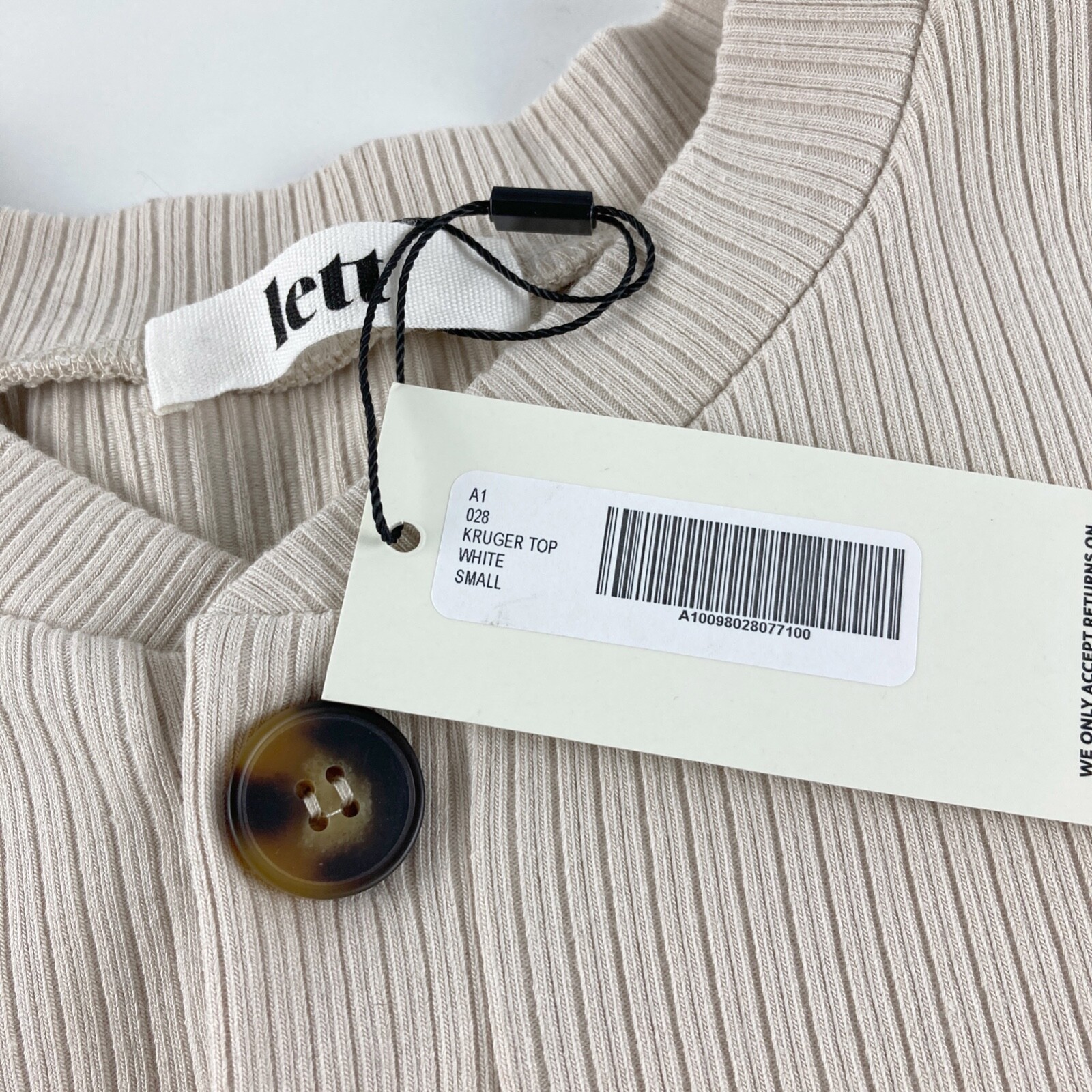 LETT Kruger Henley Pullover Long Sleeve Ribbed Top Off-White Size Small NEW