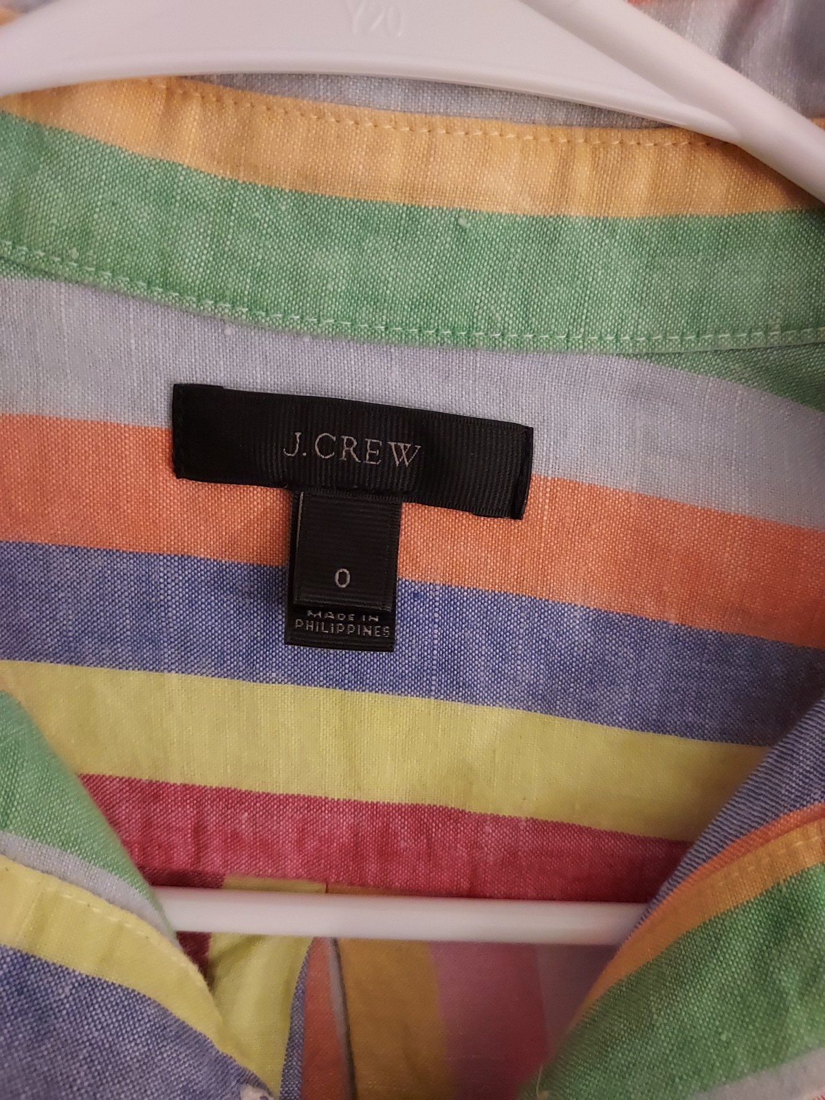 J Crew Popover Shirt Women Size O Linen Cotton Ramie Blend Colorful Beach Pocket