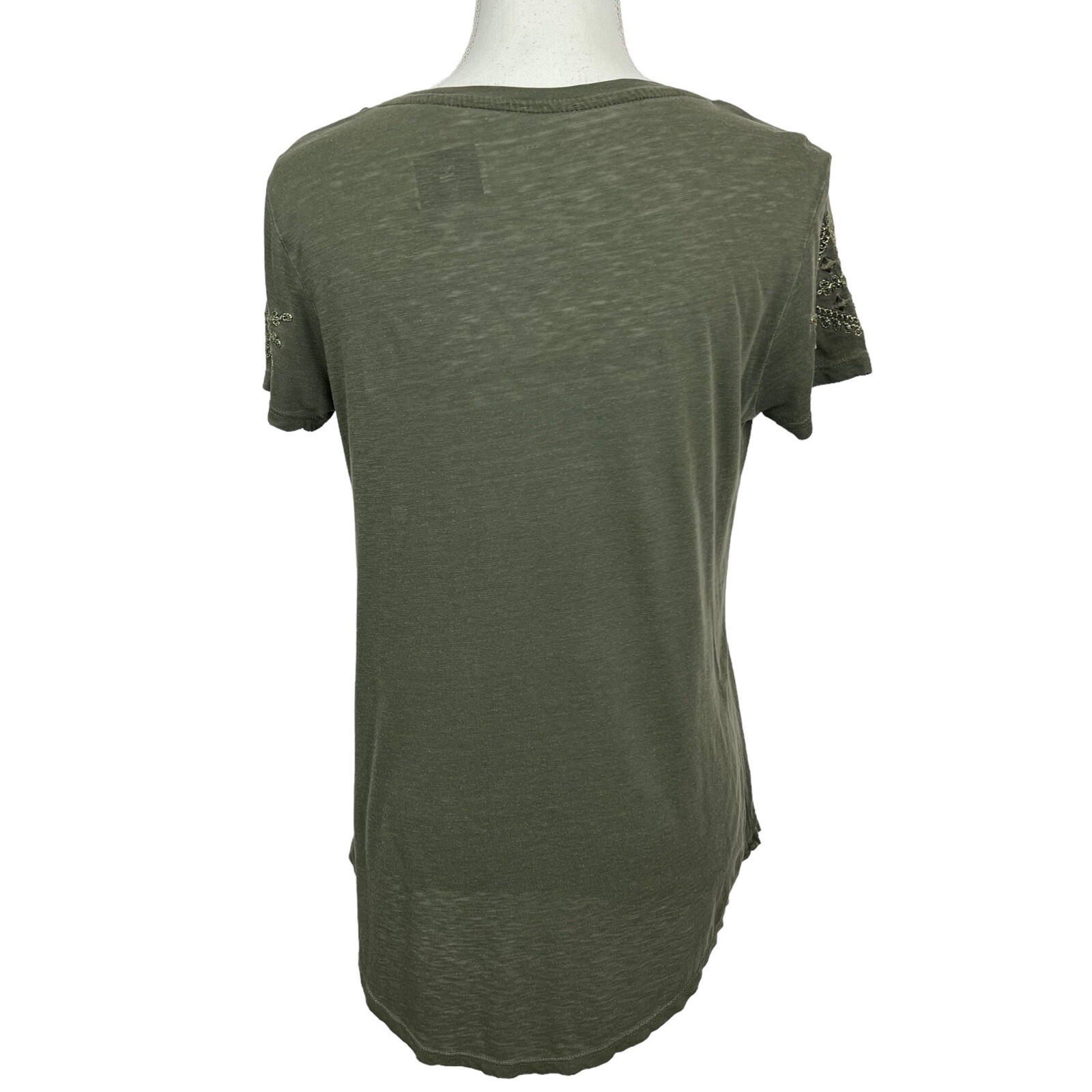 LUCKY BRAND Women’s Pullover Distressed Top Sz Medium Color Green Stretch SS