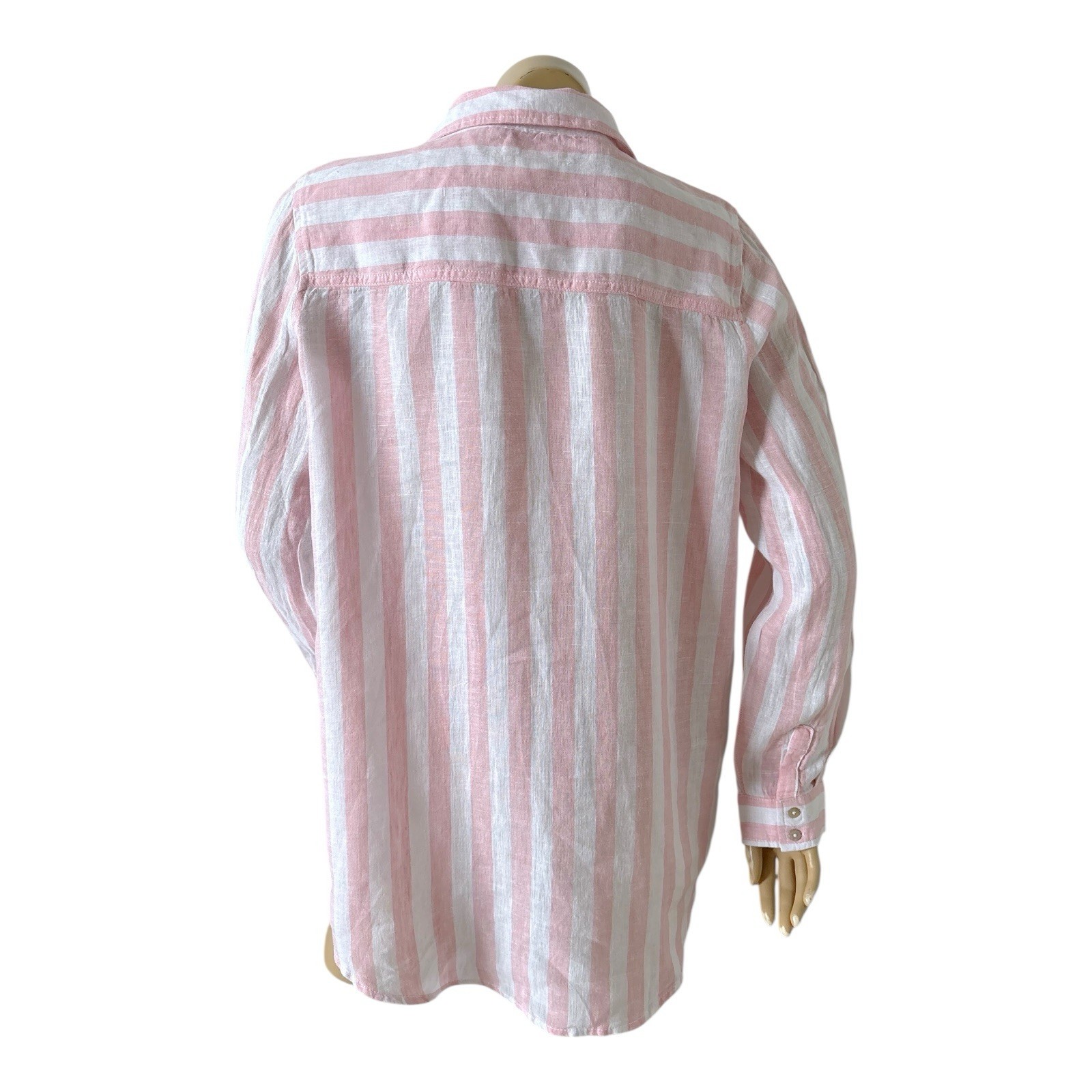 C&C California Pink White Stripe Linen Button Up Tunic Convertible Sleeve Medium